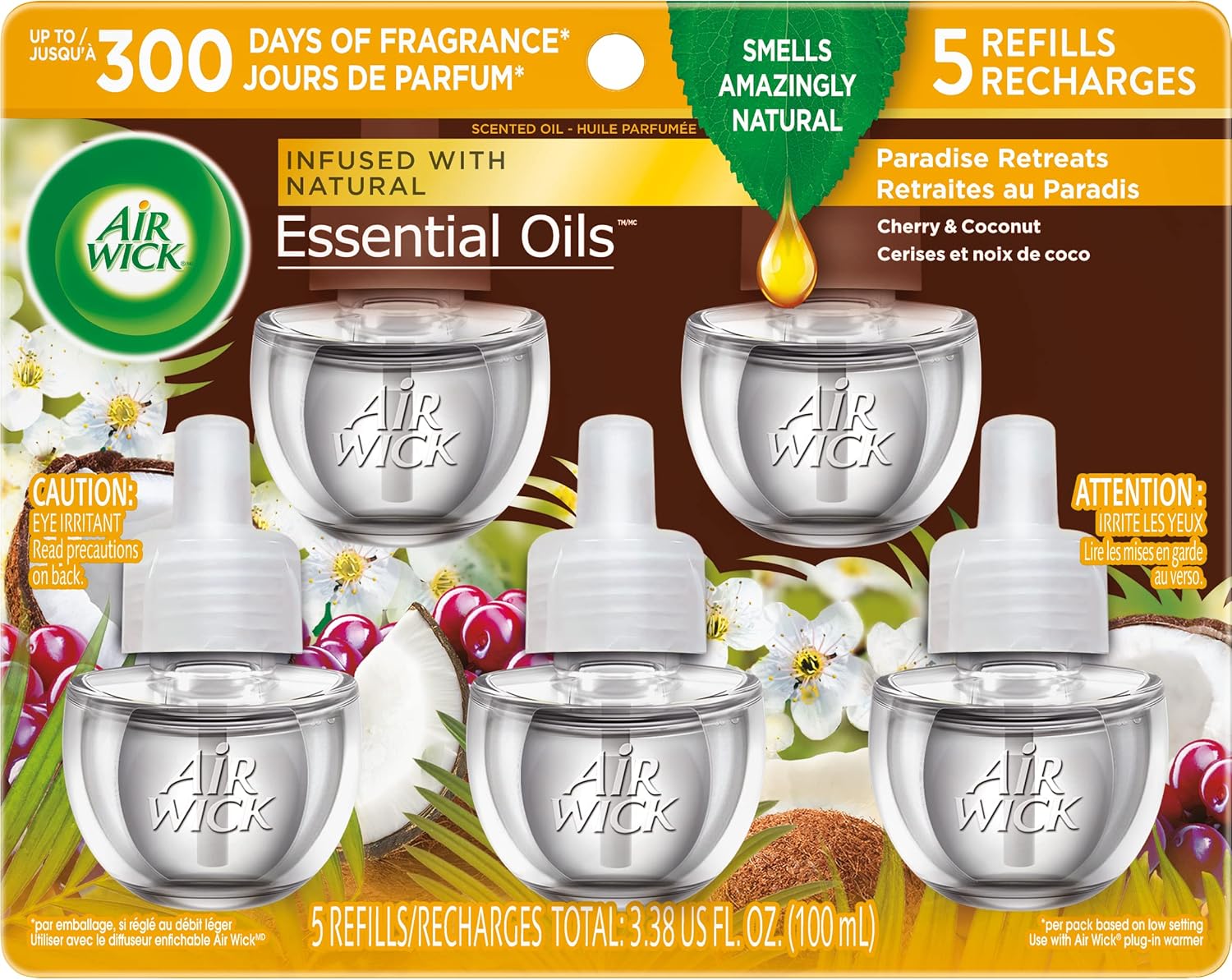 Air Wick Plug in Scented Oil Refill, 5ct, Fresh Linen, Essential Oils, Air Freshener