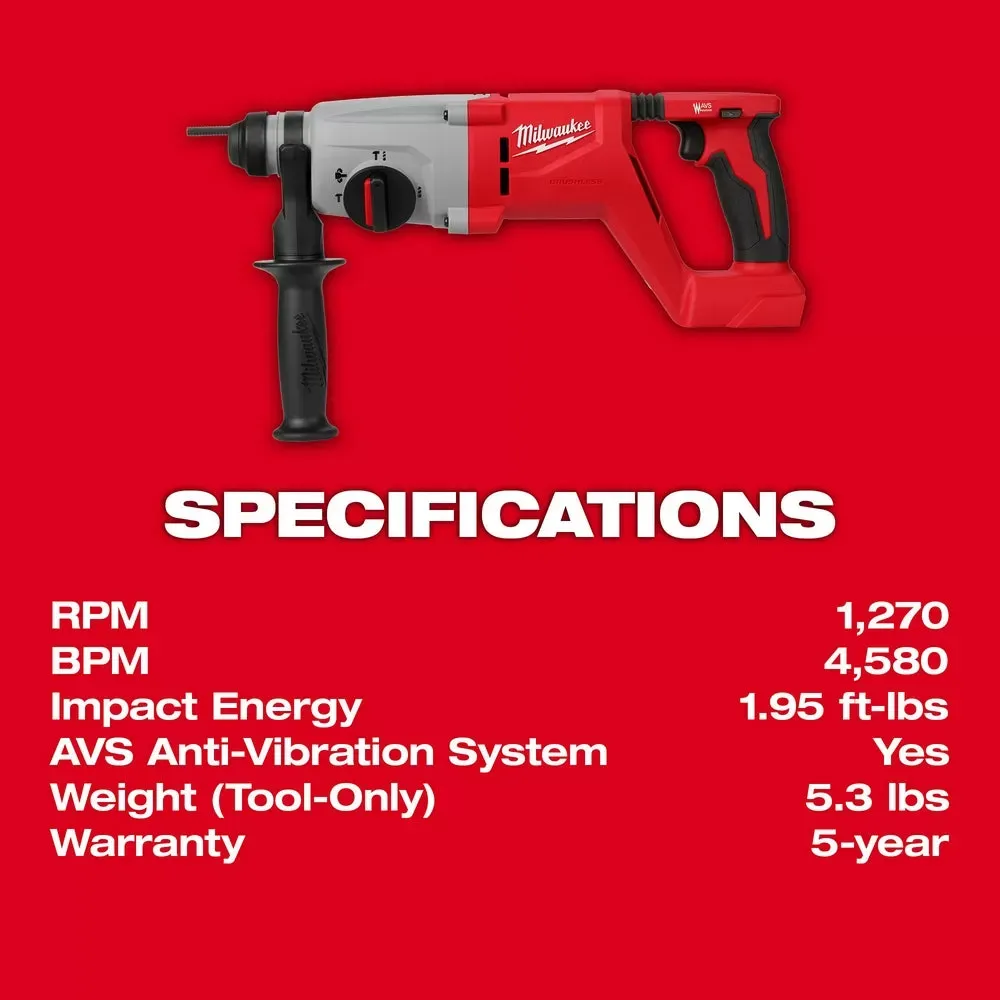 Milwaukee 2613-20 M18 18V Brushless SDS Plus D-Handle Rotary Hammer - Bare Tool