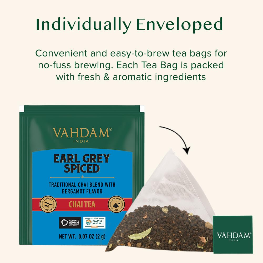 VAHDAM, Organic Turmeric Ginger Herbal Tea Bags (100 Pyramid Tea Bags) Caffeine Free, Non GMO, Gluten Free | 100% Pure Herbal Blend - Savory & Spicy | Plant-Based Tea Bags | Resealable Ziplock Pouch