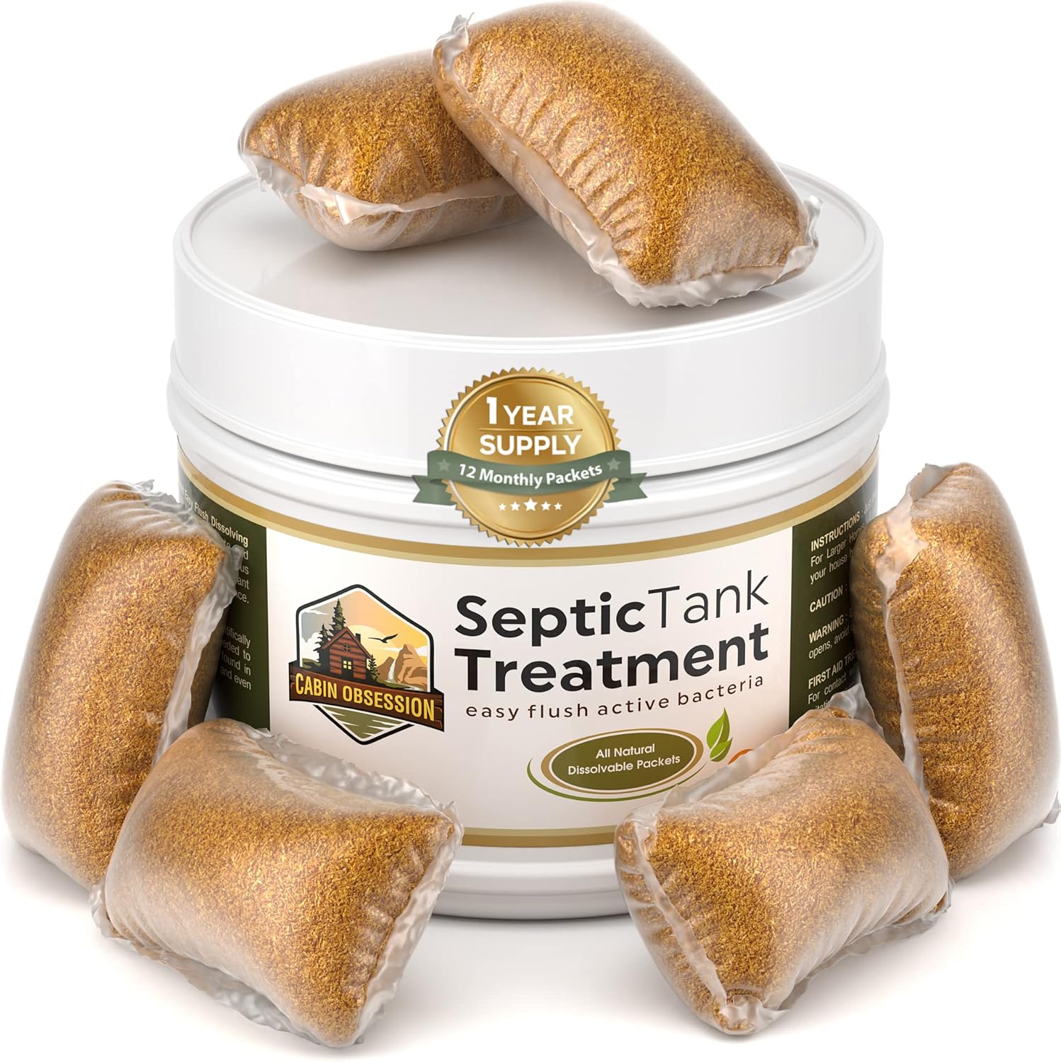 Septic Tank Treatment - 1 Year Supply of Septic Safe Dissolvable Easy Flush Live Bacteria Packets (12 Count) - Best Way to Prevent Expensive Sewage Backups - Made in USA