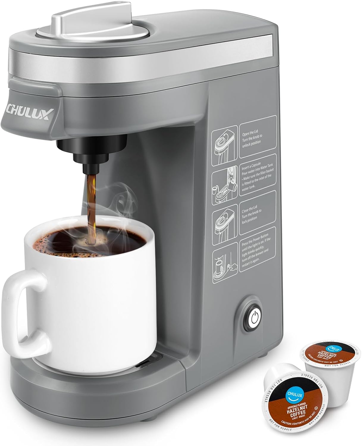 CHULUX Single Serve Coffee Maker for K Capsule and Ground Coffee, Single Cup Coffee Machine, Black