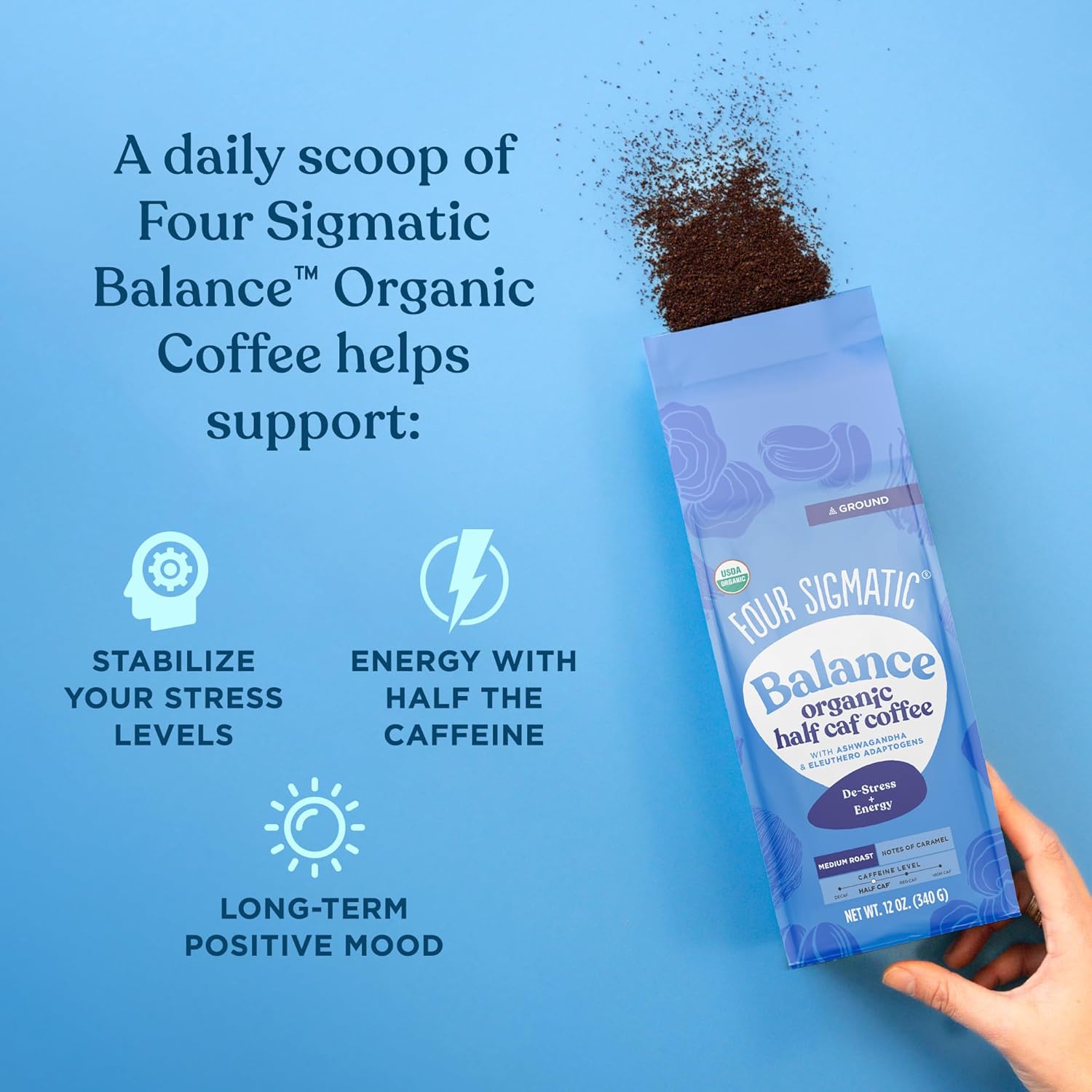 Four Sigmatic Think Mushroom Coffee | Organic Ground Coffee with Lion's Mane Mushroom and Chaga Mushroom | Nootropic Mushroom Coffee for Better Focus and Immune Support | 12oz Bag