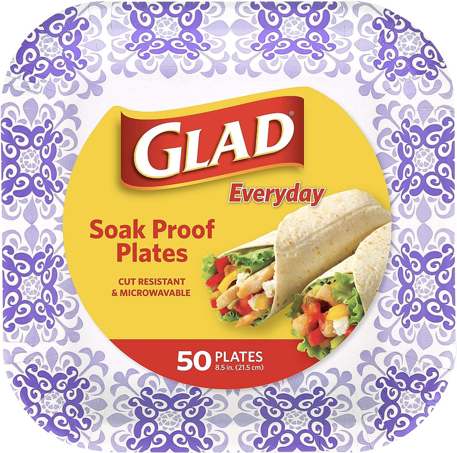 Glad Square Disposable Paper Plates for All Occasions | Soak Proof, Cut Proof, Microwaveable Heavy Duty Disposable Plates | 8.5