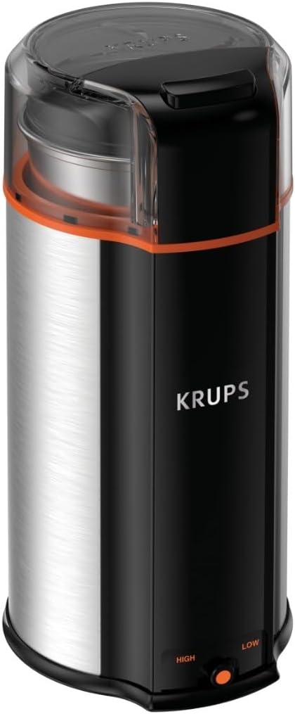 Krups One-Touch Coffee and Spice Grinder 3 Ounce Bean Hopper Easy to Use, One Touch Operation 200 Watts Coffee, Spices, Dry Herbs, Nuts, 12 Cup Black