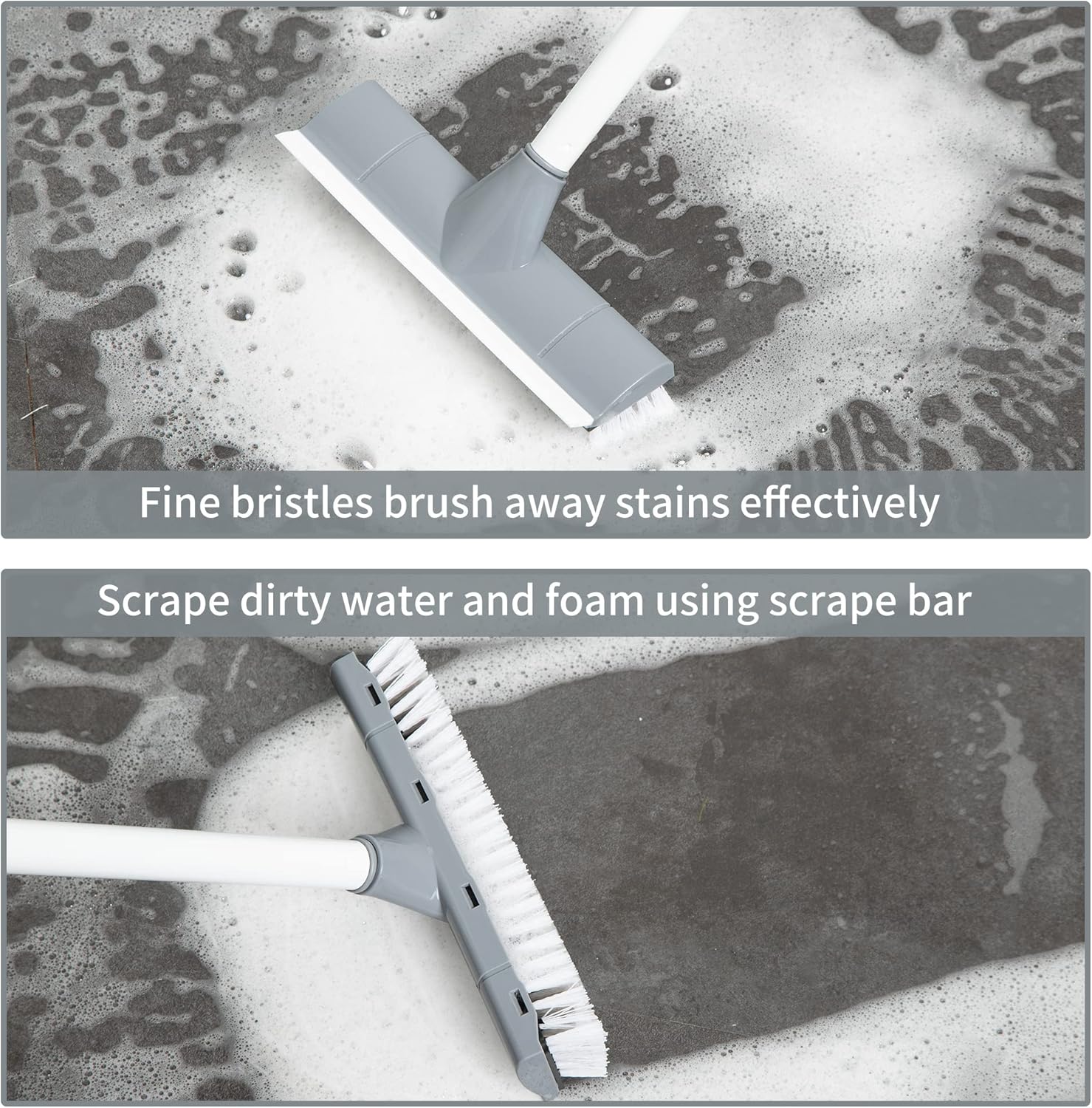 BOOMJOY Floor Scrub Brush with Long Handle, 2 in 1 Scrape and Brush, Stiff Bristles Floor Scrubber, Deck Brush for Cleaning Bathroom, Patio, Garage, Kitchen, Bath, Tile