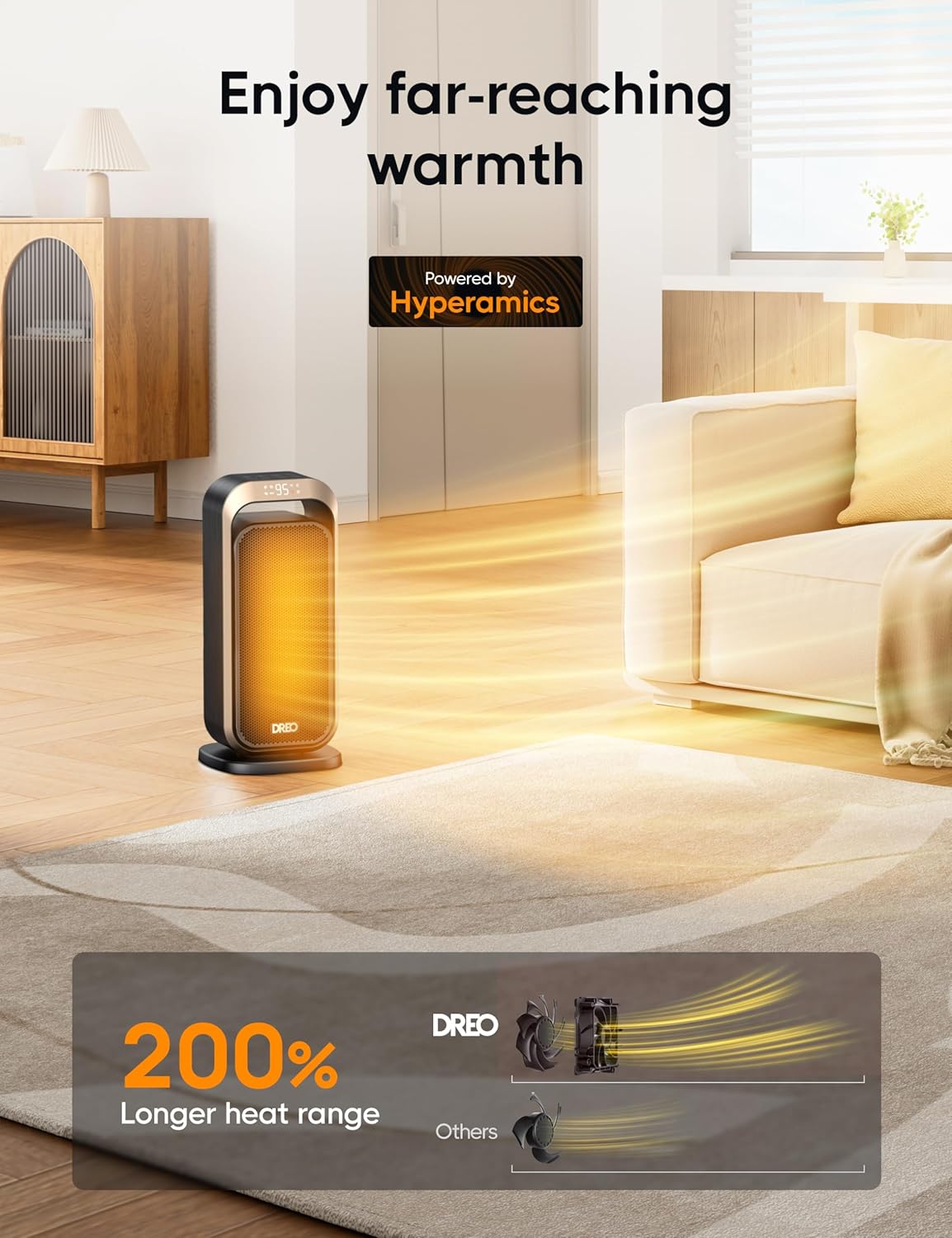 Dreo Quiet Space Heaters for Indoor Use, 1500W Electric Heater with Remote, PTC Ceramic Heater with Thermostat, 12H Timer, 70° Oscillation, Digital Display, Fast Safety Room Heater for Bedroom Office
