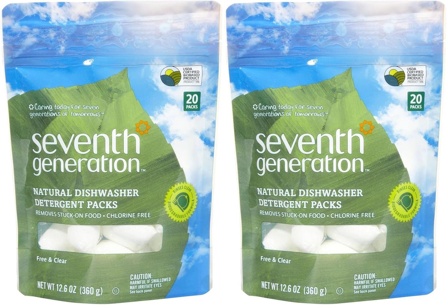Seventh Generation Dishwasher Detergent Packs Free & Clear Pack of 2 for sparkling dishes Dishwasher tabs 45 count