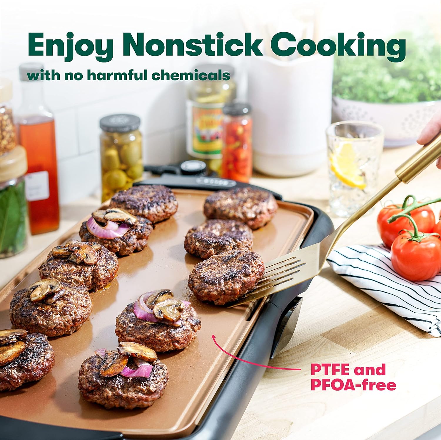 BELLA Electric Ceramic Titanium Griddle, Make 10 Eggs At Once, Healthy-Eco Non-stick Coating, Hassle-Free Clean Up, Large Submersible Cooking Surface, 10.5