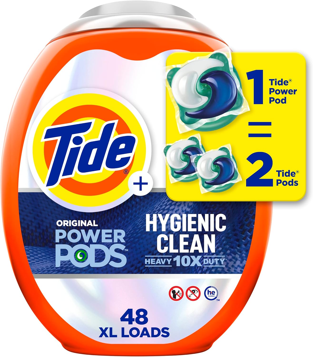 Tide Power PODs Hygienic Clean Heavy Duty Liquid Laundry Detergent Pacs HE Compatible 45 Count Hypoallergenic Free and Clear of Dyes and Perfumes For Visible and Invisible Dirt