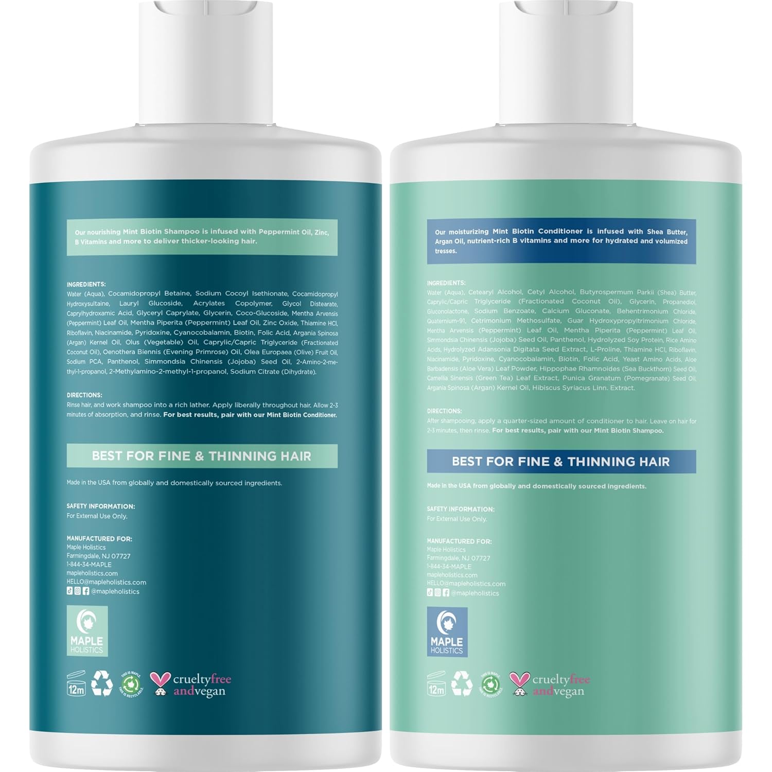 Volumizing Biotin Shampoo and Conditioner Set - Sulfate Free Shampoo and Conditioner for Dry Damaged Hair Care - Thinning Hair Shampoo and Conditioner with Nourishing Biotin and Rosemary Oil (8oz)