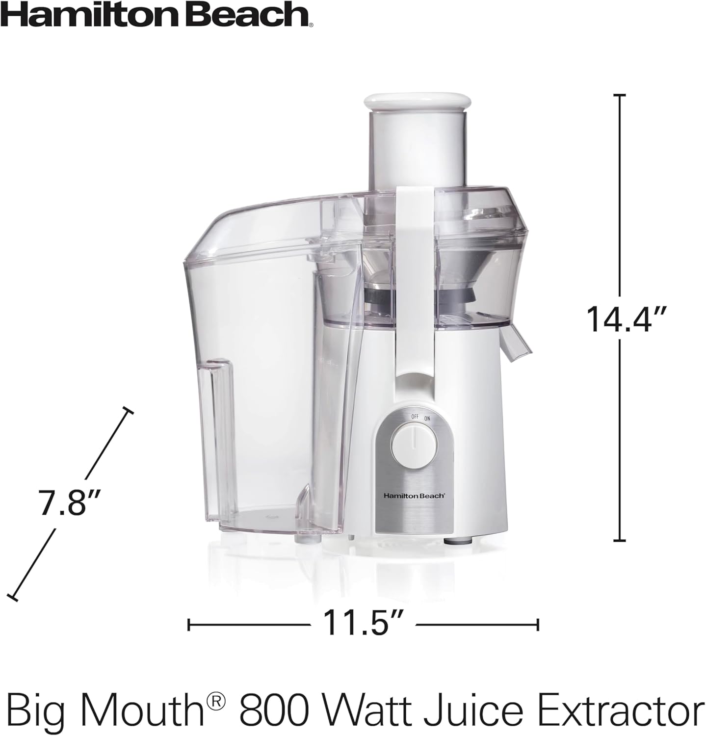 Hamilton Beach Juicer Machine, Big Mouth Large 3” Feed Chute for Whole Fruits and Vegetables, Easy to Clean, Centrifugal Extractor, BPA Free, 800W Motor, Black