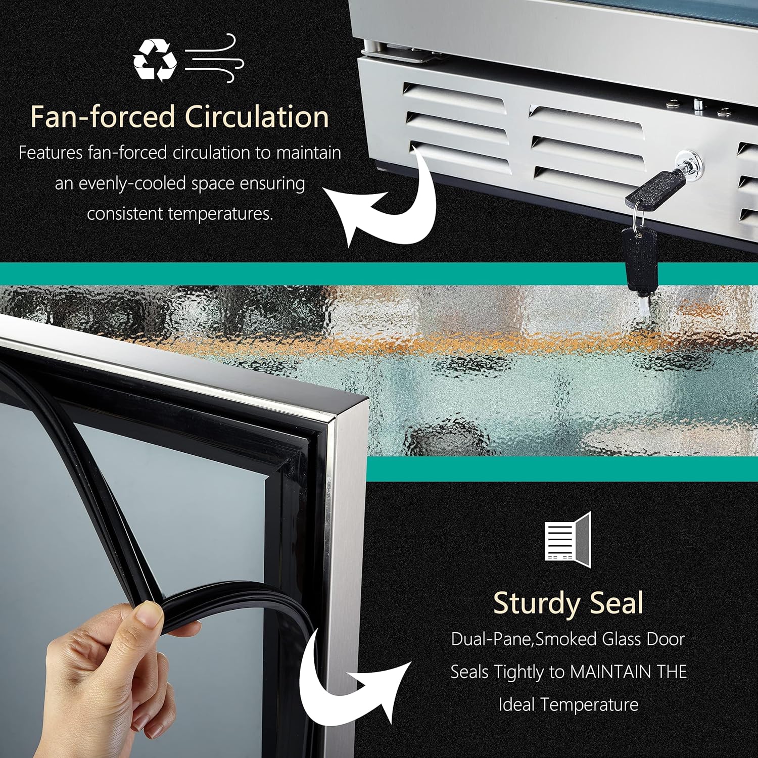 Kalamera 24 inch Wine Cooler, 46 Bottle - Dual Zone Built-in or Freestanding Fridge with Stainless Steel Reversible Glass Door, for Home, Kitchen, or Office.