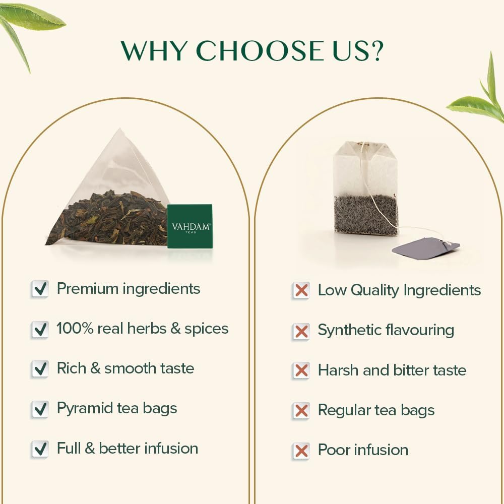 VAHDAM, Organic Turmeric Ginger Herbal Tea Bags (100 Pyramid Tea Bags) Caffeine Free, Non GMO, Gluten Free | 100% Pure Herbal Blend - Savory & Spicy | Plant-Based Tea Bags | Resealable Ziplock Pouch