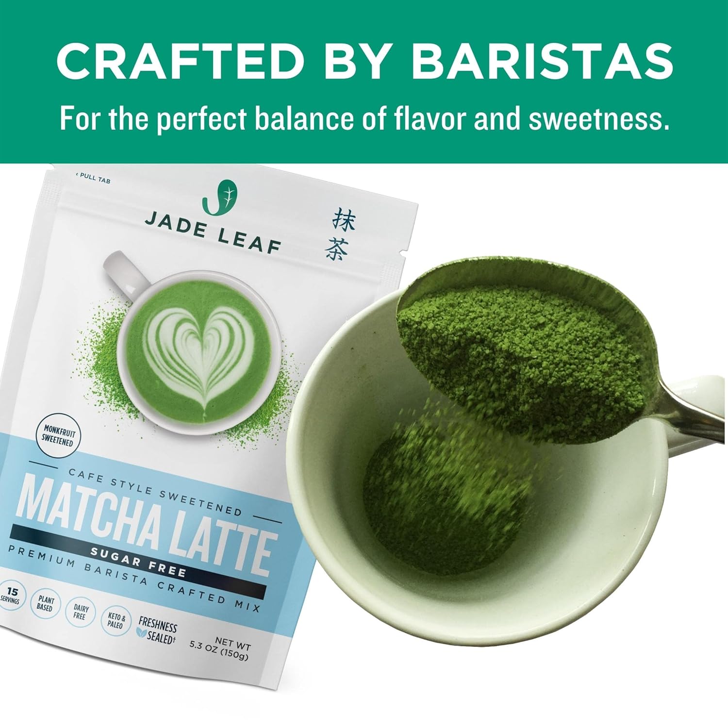 Jade Leaf Matcha Organic Café Style Sweetened Matcha Latte Premium Barista Crafted Mix - Original - Authentically Japanese (5.3 Ounce Pouch)