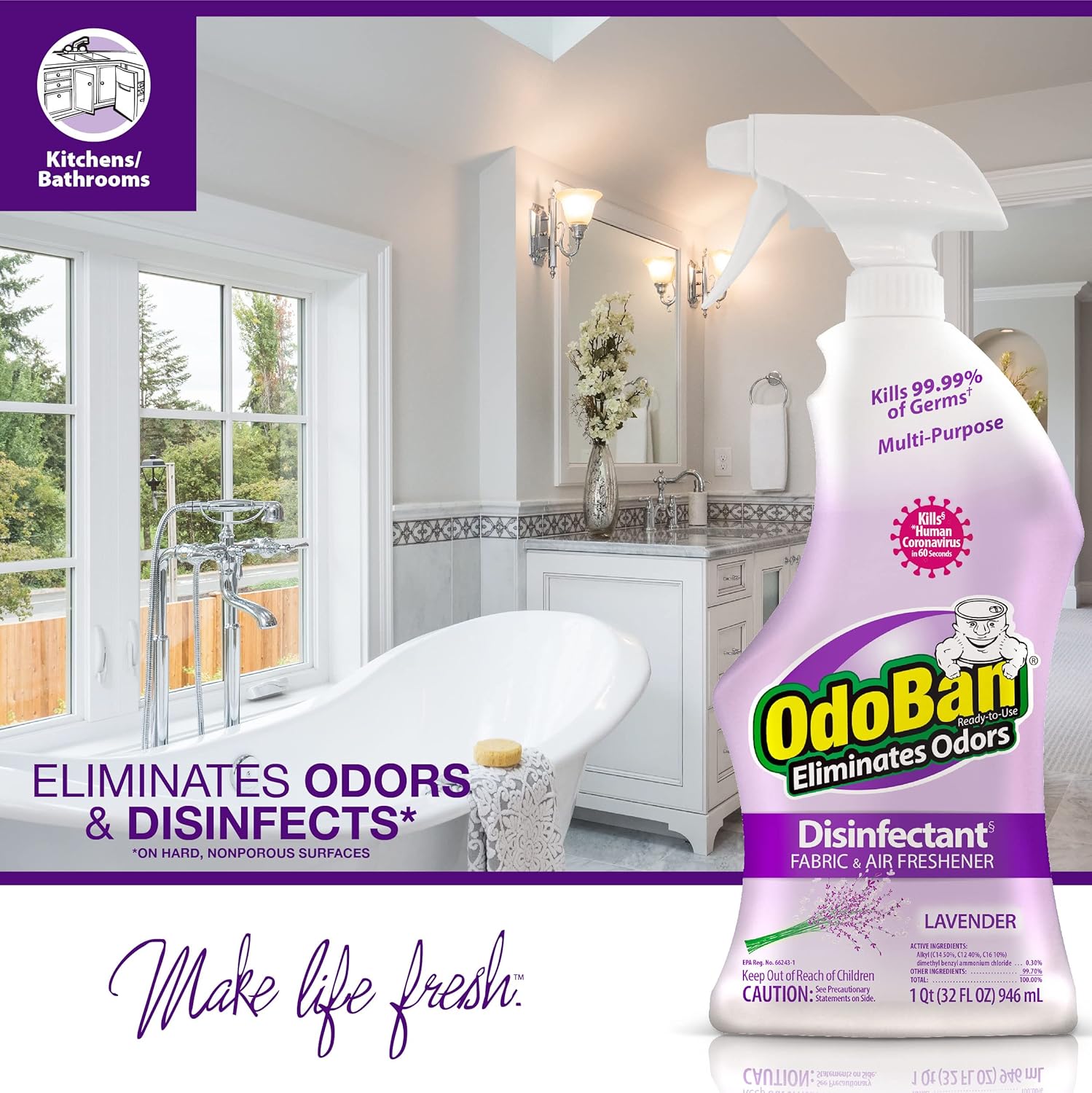 OdoBan Disinfectant Concentrate and Odor Eliminator, 2 Gallons, Cotton Breeze Scent