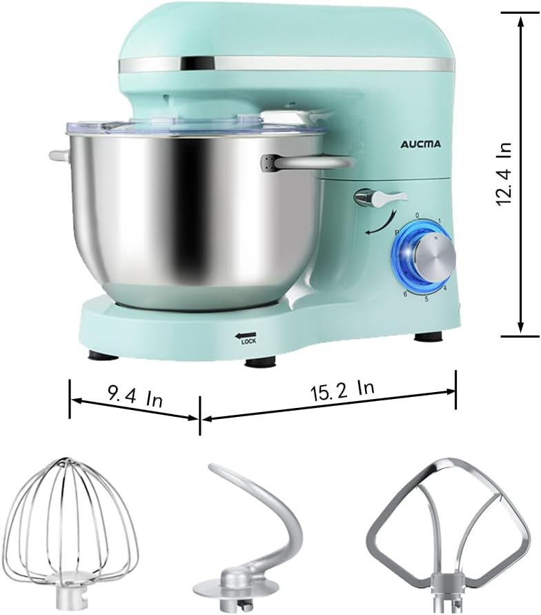 Aucma Stand Mixer,6.5-QT 660W 6-Speed Tilt-Head Food Mixer, Kitchen Electric Mixer with Dough Hook, Wire Whip & Beater (6.5QT, Black)