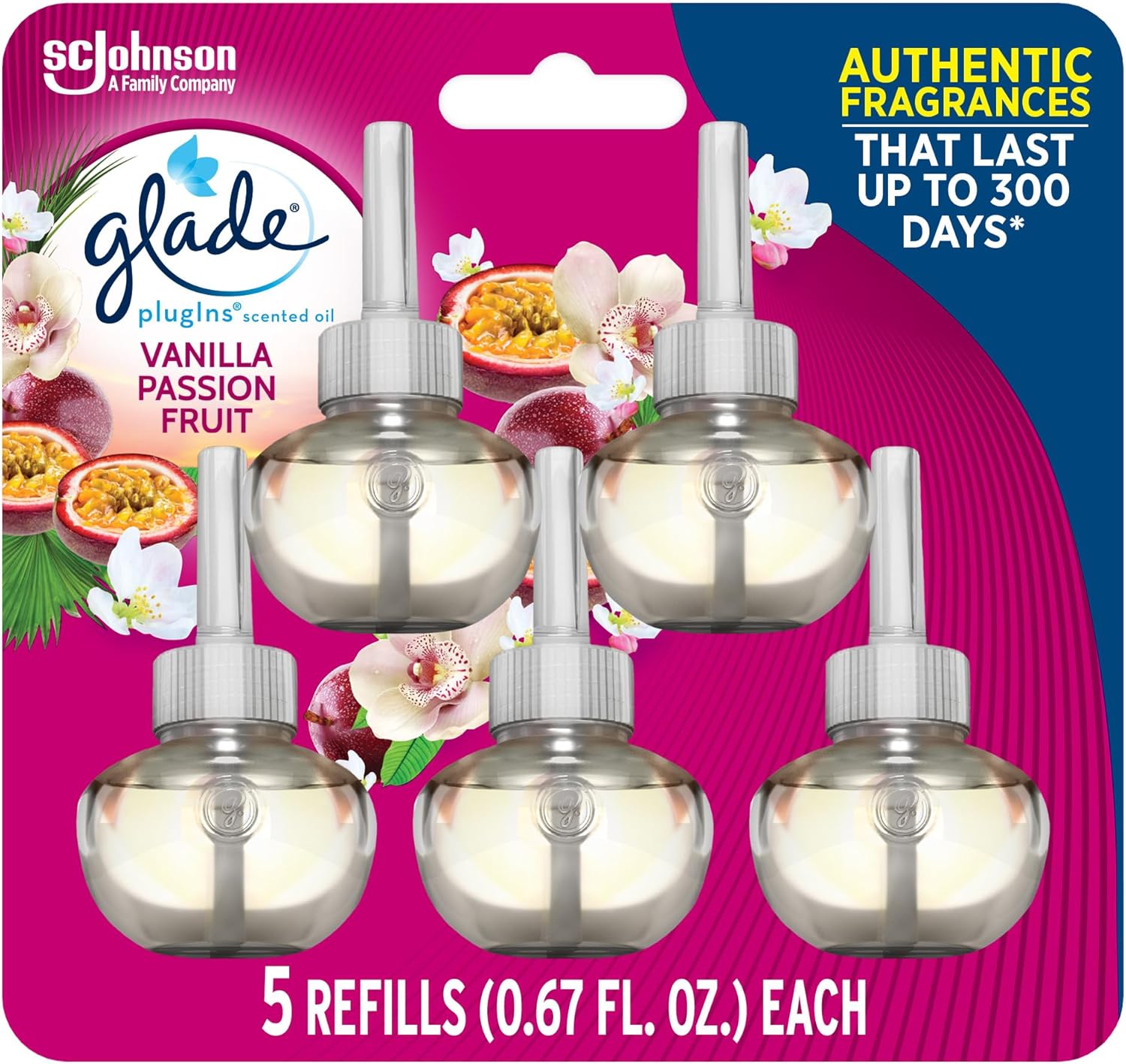 Glade PlugIns Refills Air Freshener, Scented and Essential Oils for Home and Bathroom, Apple Cinnamon, 3.35 Fl Oz, 5 Count