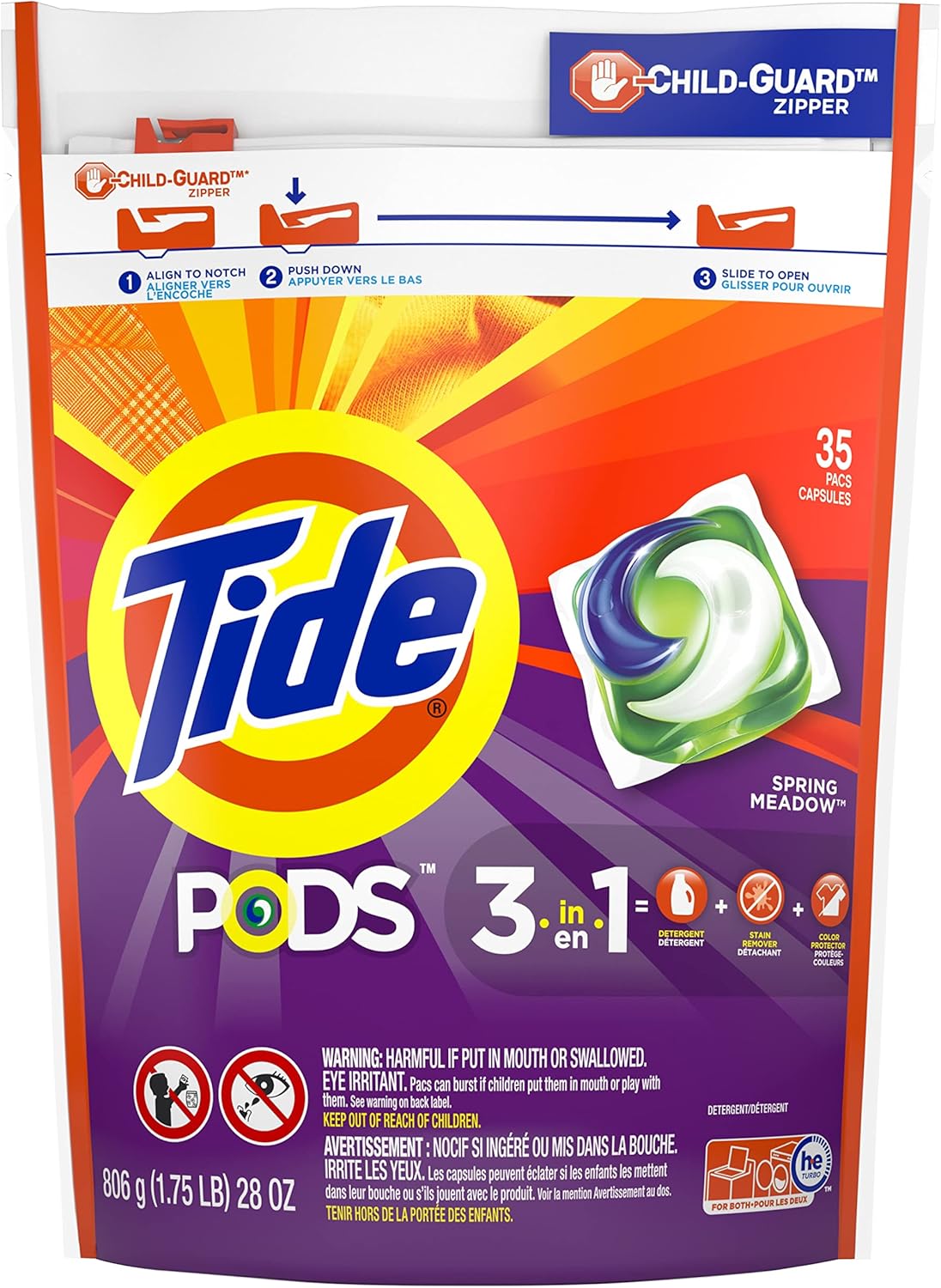 Tide PODS Liquid Laundry Detergent Soap Pacs, Powerful 3-in-1 Clean in One Step, He Compatible, Spring Meadow Scent, 76 Count