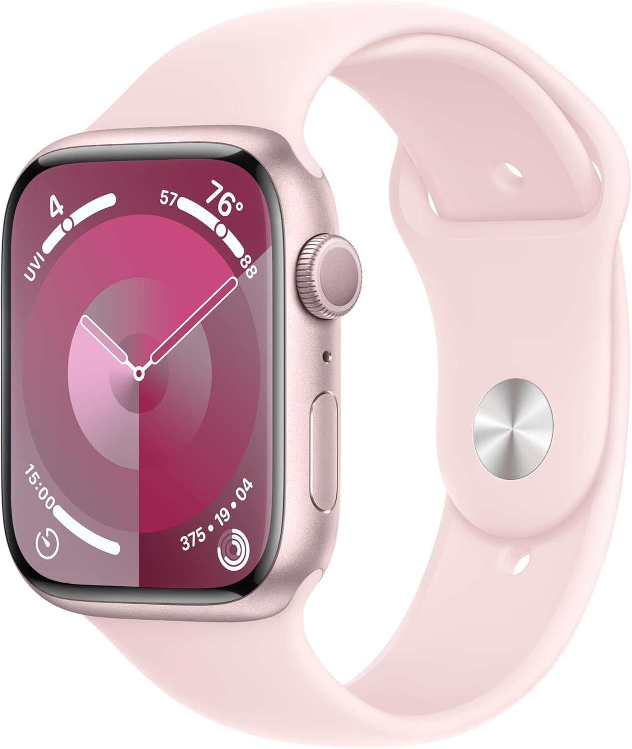 Apple Watch Series 9 [GPS 45mm] Smartwatch with Pink Aluminum Case with Pink Sport Loop. Fitness Tracker, Blood Oxygen & ECG Apps, Always-On Retina Display, Carbon Neutral