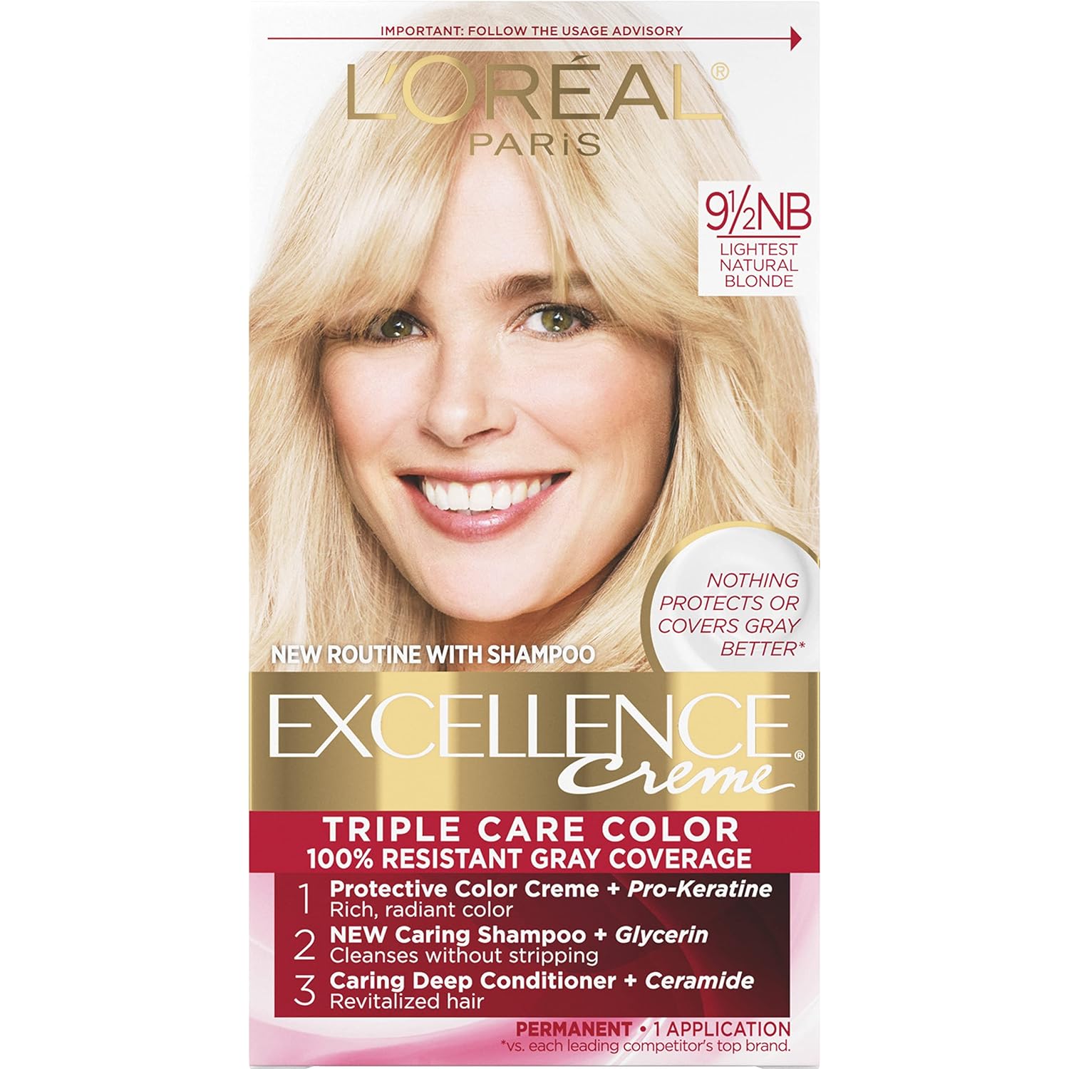 L'Oreal Paris Excellence Creme Permanent Triple Care Hair Color, 5 Medium Brown, Gray Coverage For Up to 8 Weeks, All Hair Types, Pack of 1