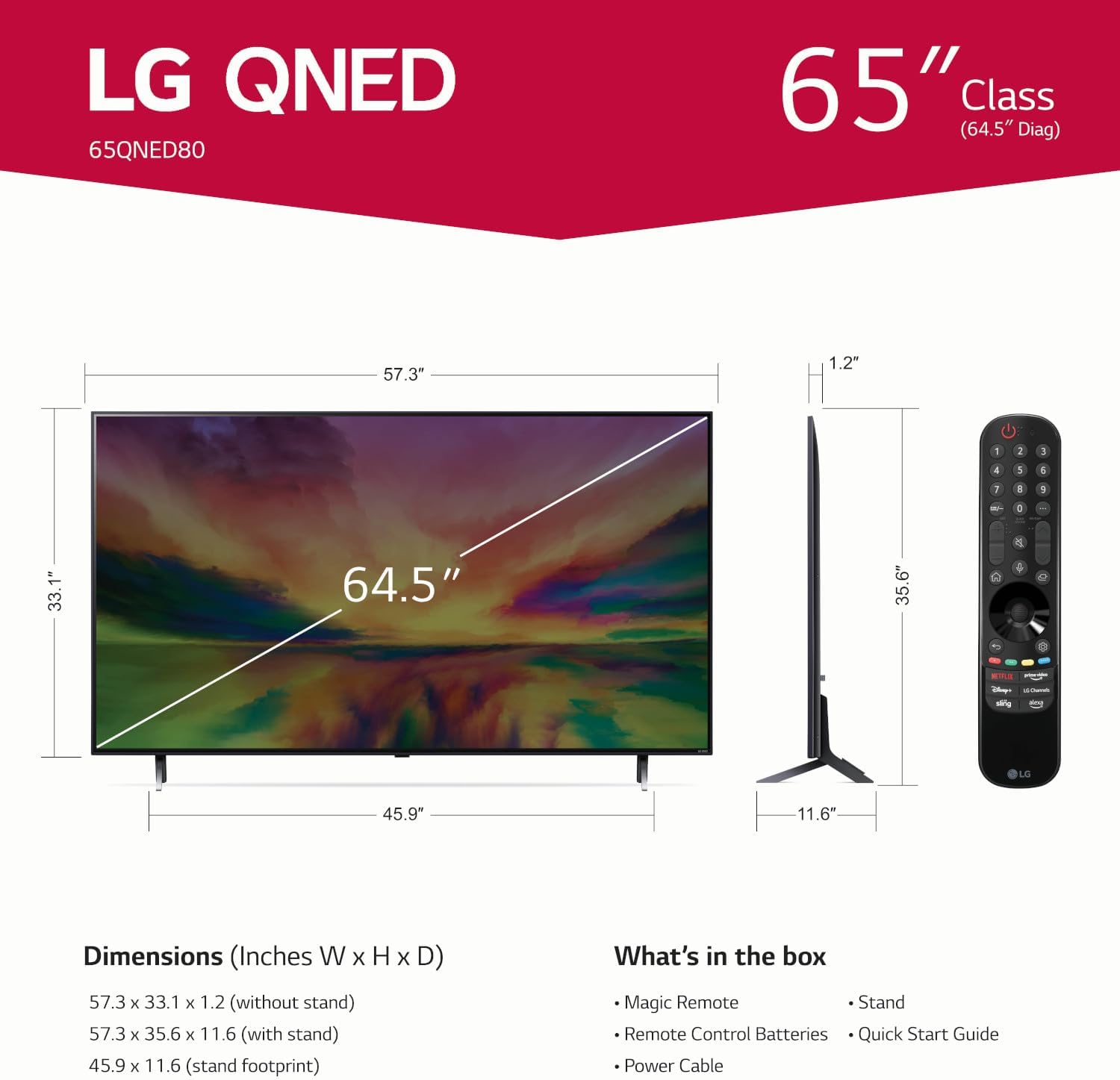 LG QNED80 Series 65-Inch Class QNED Mini LED Smart TV 4K Processor Smart Flat Screen TV for Gaming with Magic Remote AI-Powered 65QNED80URA, 2023 with Alexa Built-in,Black