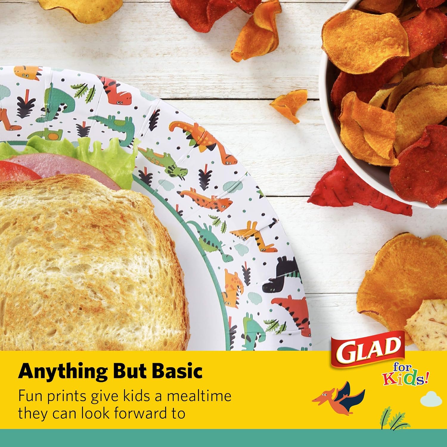 Glad for Kids Dinosaur Design Disposable Paper Plates, 7-Inch, Soak Proof & Microwavable Kid Paper Plates - Perfect for Kids Birthday Parties, Dinosaur Party Supplies - 20 Count Party Plates