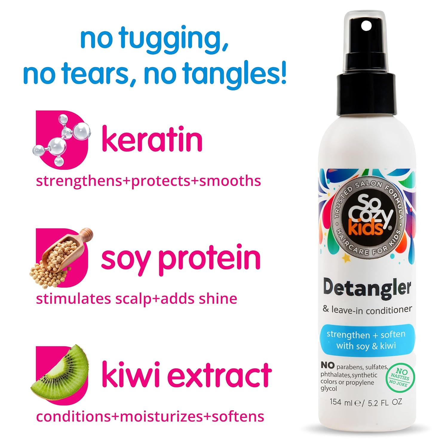 So Cozy Detangler & Leave In Conditioner Spray (8 Fl Oz) Hair Detangler Spray for Kids, Paraben-Free Leave In Hair Conditioner & Detangling Spray for Frizzy Hair, Keratin, Soy Protein & Kiwi Extract