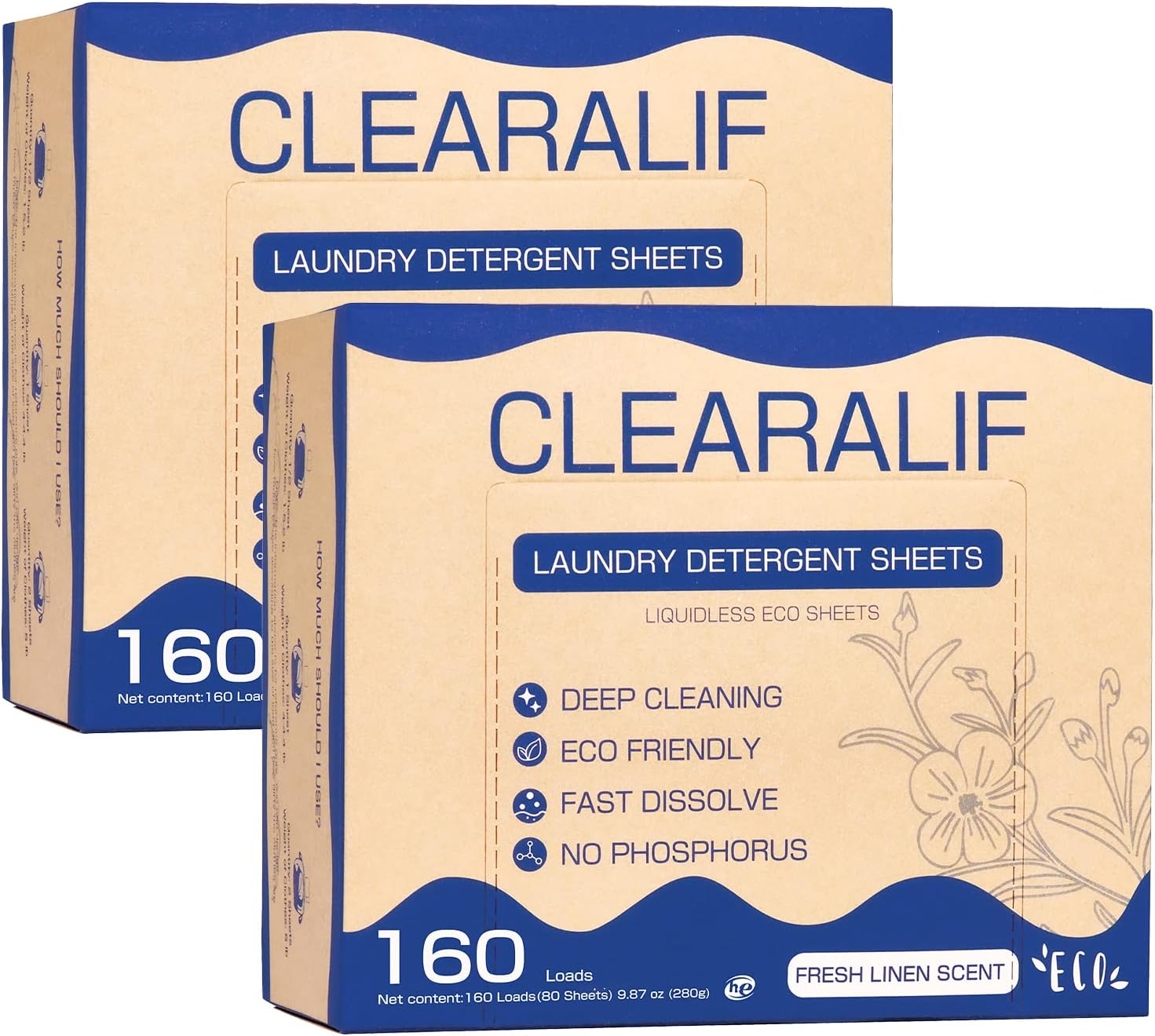 CLEARALIF Laundry Detergent Sheets Up to 160 Loads, Fresh Linen - Great For Travel,Apartments, Dorms,Laundry Detergent Strips Eco Friendly & Hypoallergenic