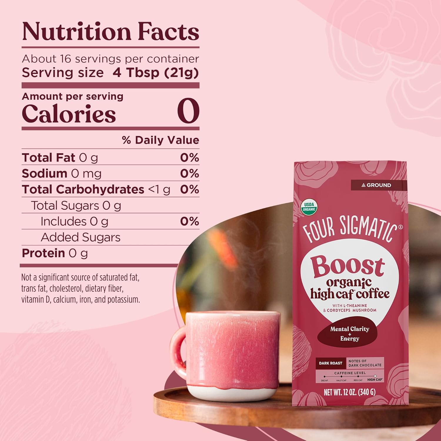 Four Sigmatic Think Mushroom Coffee | Organic Ground Coffee with Lion's Mane Mushroom and Chaga Mushroom | Nootropic Mushroom Coffee for Better Focus and Immune Support | 12oz Bag