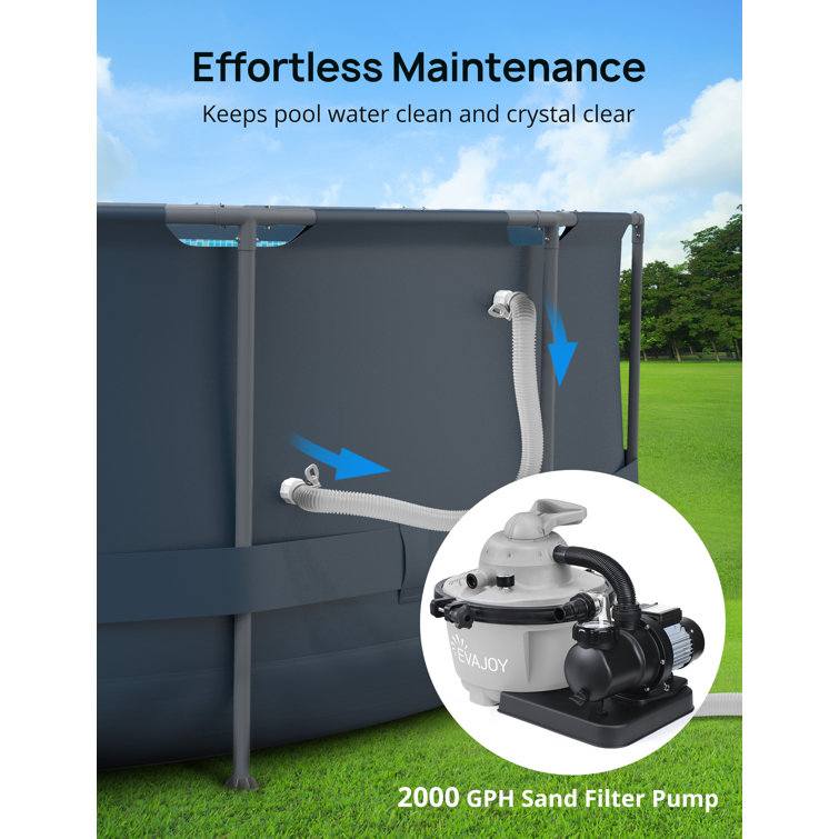 EVAJOY 16ft x 48in Metal Frame Swimming Pool Set, Round Above Ground Pool Set