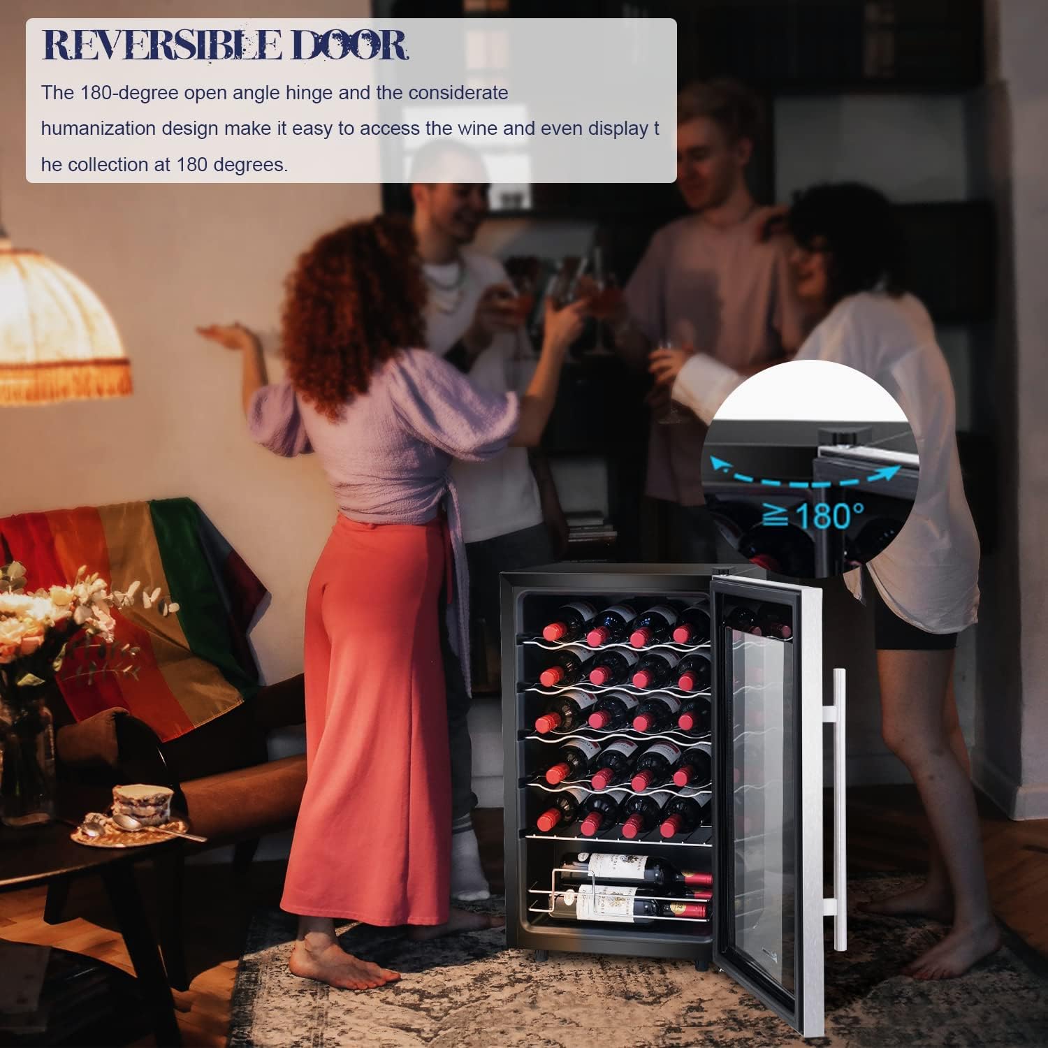 Kalamera 24 inch Wine Cooler, 46 Bottle - Dual Zone Built-in or Freestanding Fridge with Stainless Steel Reversible Glass Door, for Home, Kitchen, or Office.