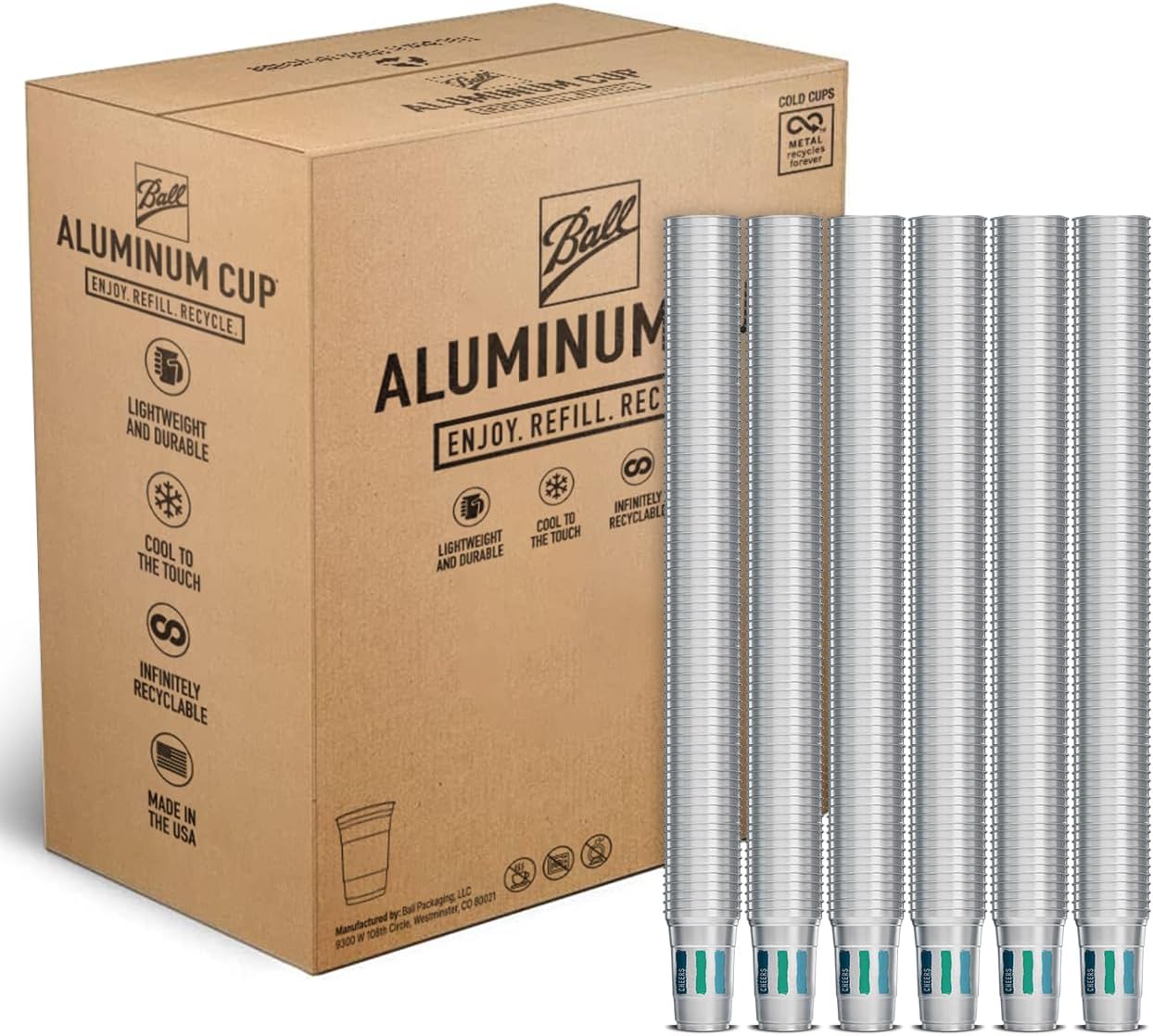 Ball Aluminum Cup Recyclable Party Cups, 20 oz. Cup, 30 Cups Per Pack