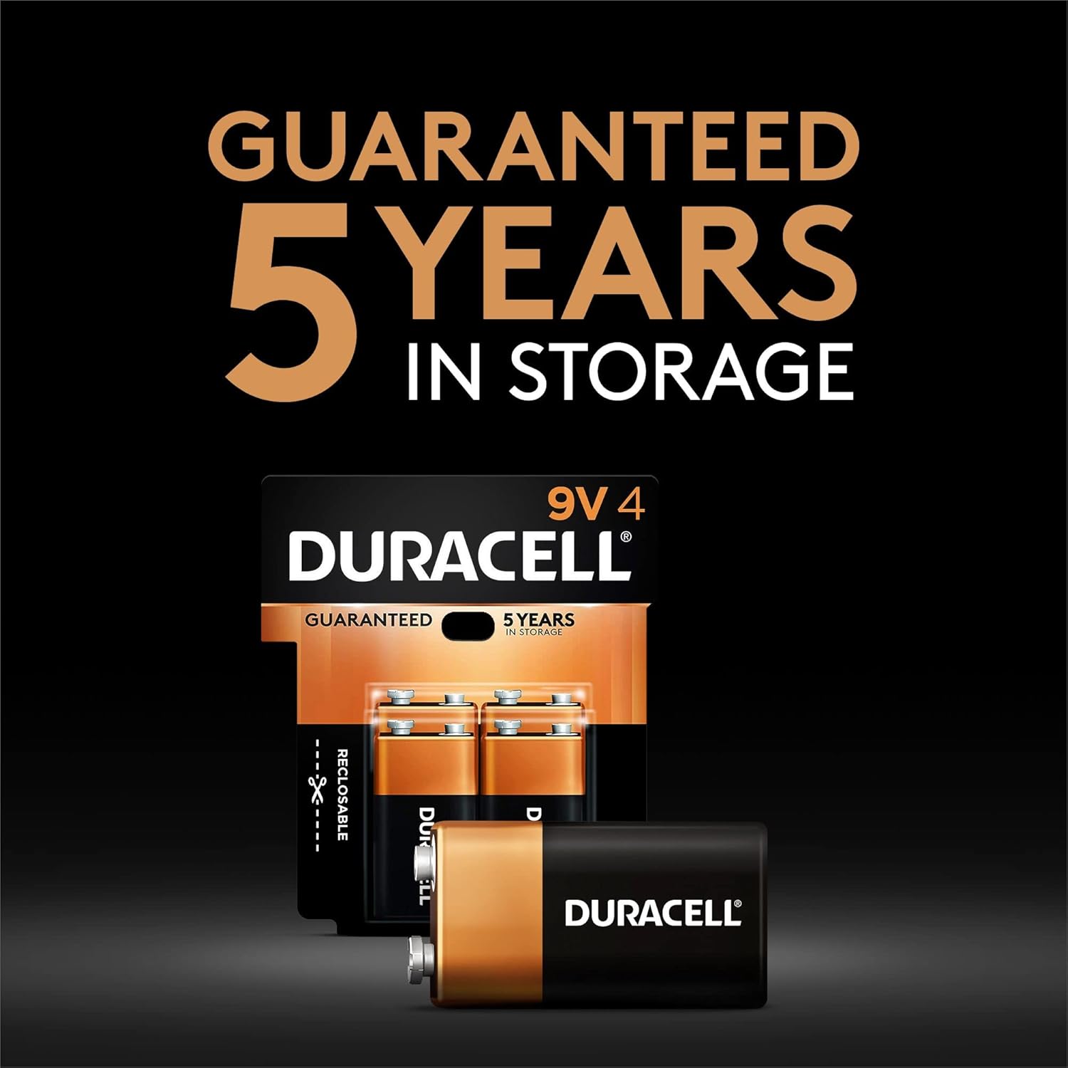 Duracell Coppertop 9V Battery, 4 Count Pack, 9-Volt Battery with Long-lasting Power, All-Purpose Alkaline 9V Battery for Household and Office Devices