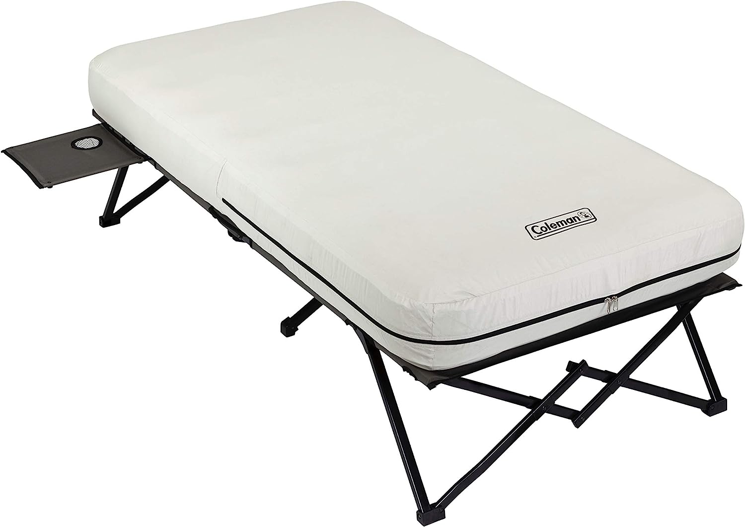 Coleman Camping Cot, Air Mattress, and Pump Combo, Folding Camp Cot and Air Bed with Side Table and Battery Operated Pump