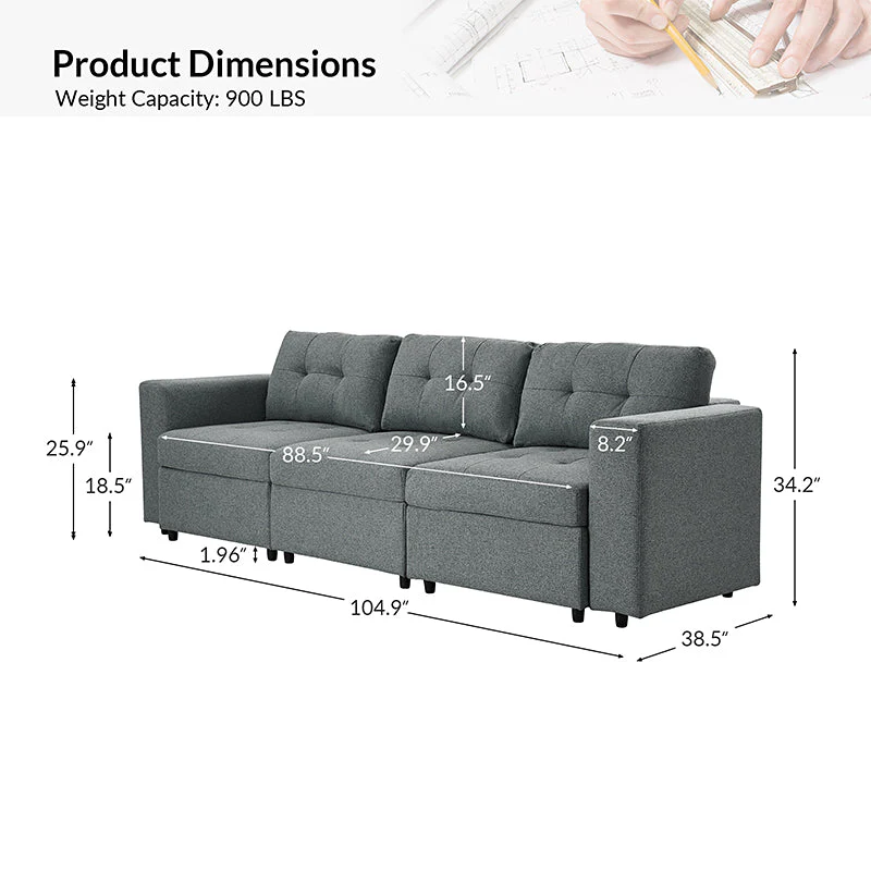 Raquel Sectional Three-Seat Storage Wide Armrests Sofa