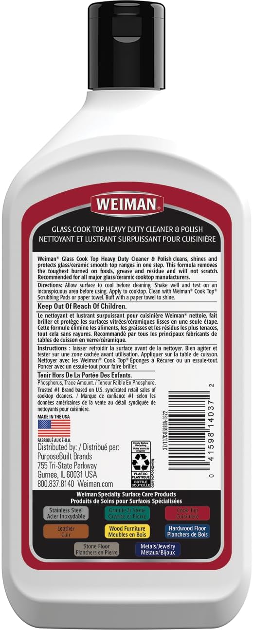 Weiman Non-Abrasive, No Scratch Induction Glass Ceramic Stove Cooktop Heavy Duty Cleaner and Polish, 20 Ounce