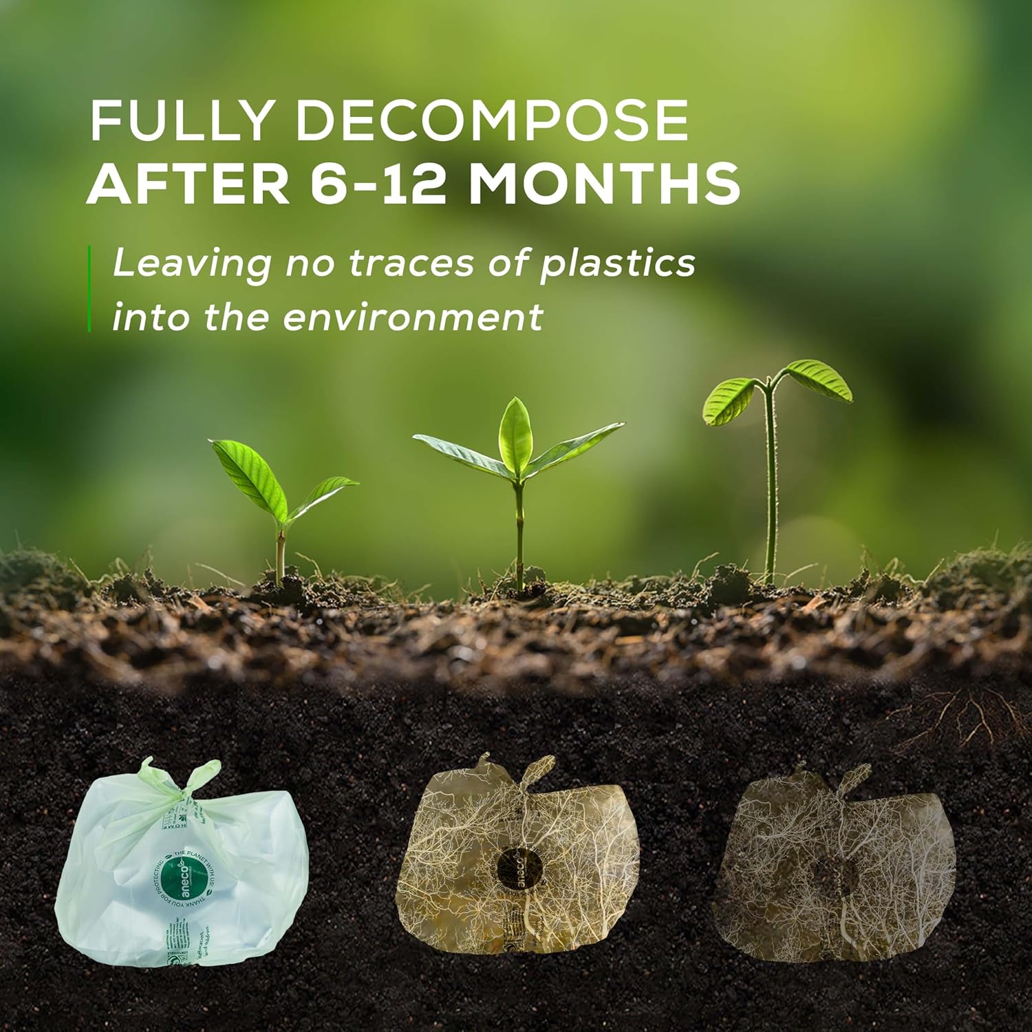 ANECO 100% Compostable Waste Bags 2.6 Gallon, Extra Thick Kitchen Small Compost Bags for Countertop Bin (100 Count)