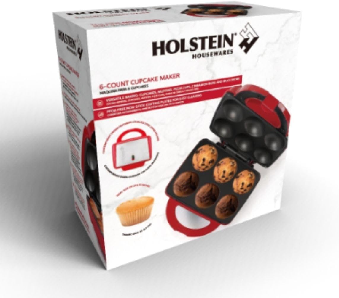 Holstein Housewares Non-Stick Cupcake Maker, Teal - Makes 6 Cupcakes, Muffins, Cinnamon Buns - Birthdays, Holidays, and More