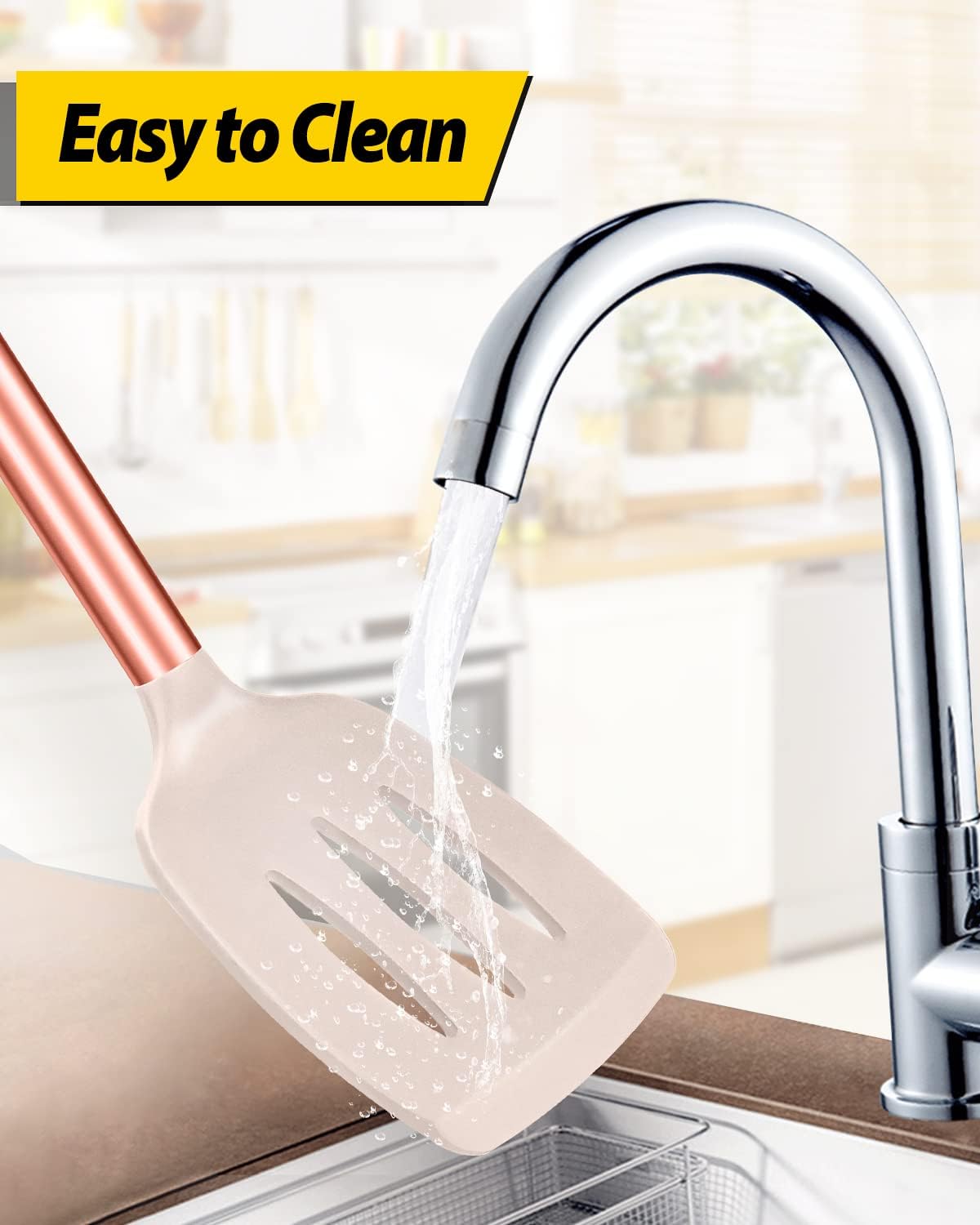 Pack of 2 Silicone Solid Turner,Non Stick Slotted Kitchen Spatulas,High Heat Resistant BPA Free Cooking Utensils,Ideal Cookware for Fish,Eggs,Pancakes (Black)