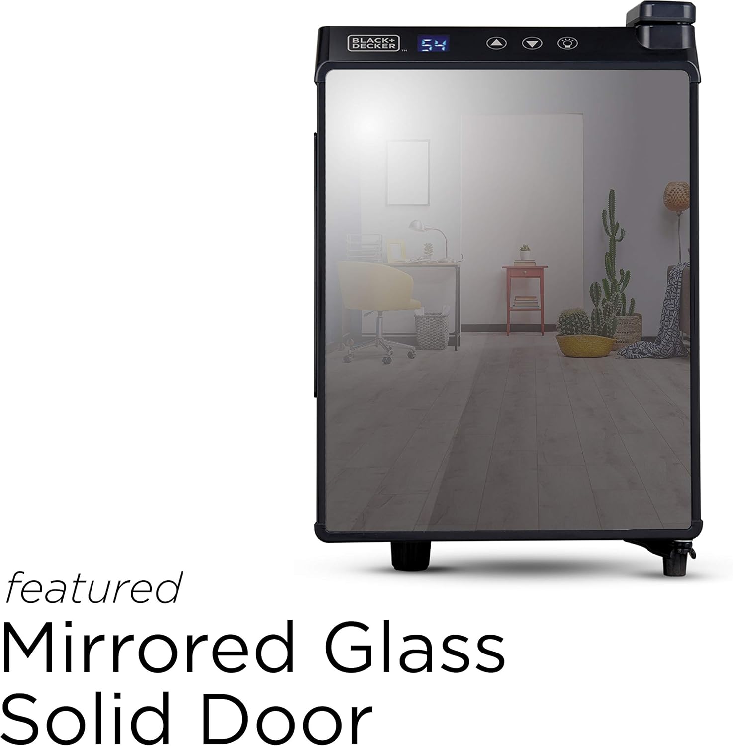 BLACK+DECKER Wine Fridge 12 Bottles, Thermoelectric Wine Cooler Refrigerator with Mirrored Front, Freestanding 12 Bottle Wine Fridge, BD60336