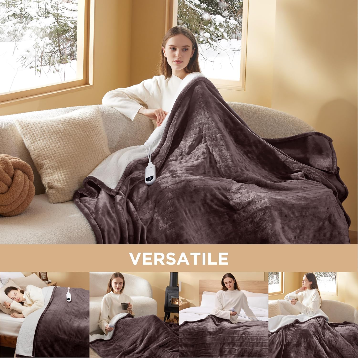 Bedsure Heated Blanket Electric Throw - Soft Flannel Electric Blanket, Heating Blanket with 4 Time Settings & 6 Heat Settings, Warm Blanket Gift for Grandma (50x60 inches, Grey)