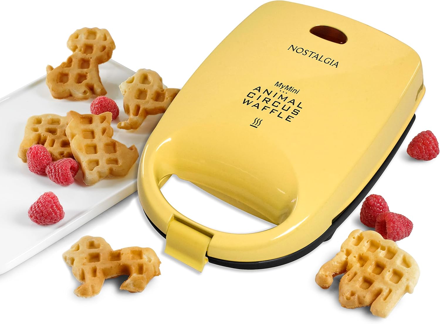 Nostalgia MyMini Cars and Trucks Shape Electric Waffle Maker, 5-Inch Non-Stick Griddle for Waffles, Hash Browns, Eggs, and More, Yellow