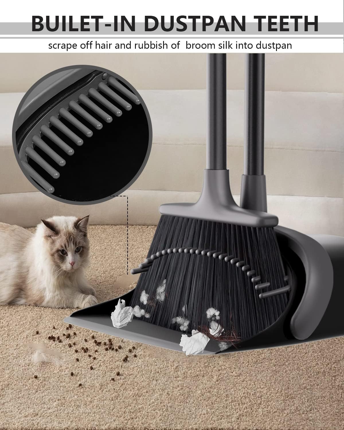 Broom and Dustpan, Broom and Dustpan Set for Home, Long Handle Broom with Dustpan, Broom and Dustpan Combo for Office Home Kitchen Lobby Floor Use Dustpan and Broom Set