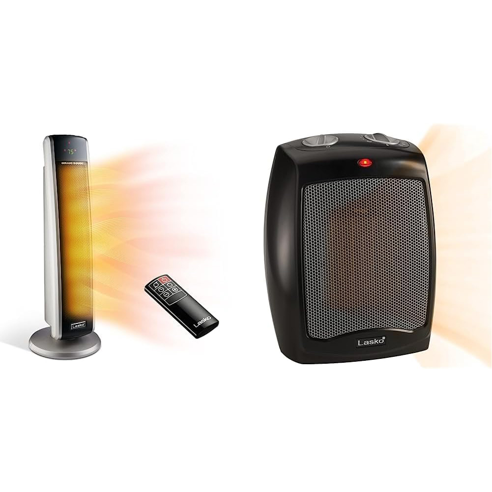 Lasko Oscillating Digital Ceramic Tower Heater for Large Rooms, with Adjustable Thermostat, Timer and Remote Control, 29 Inches, 1500W, Black, 5586