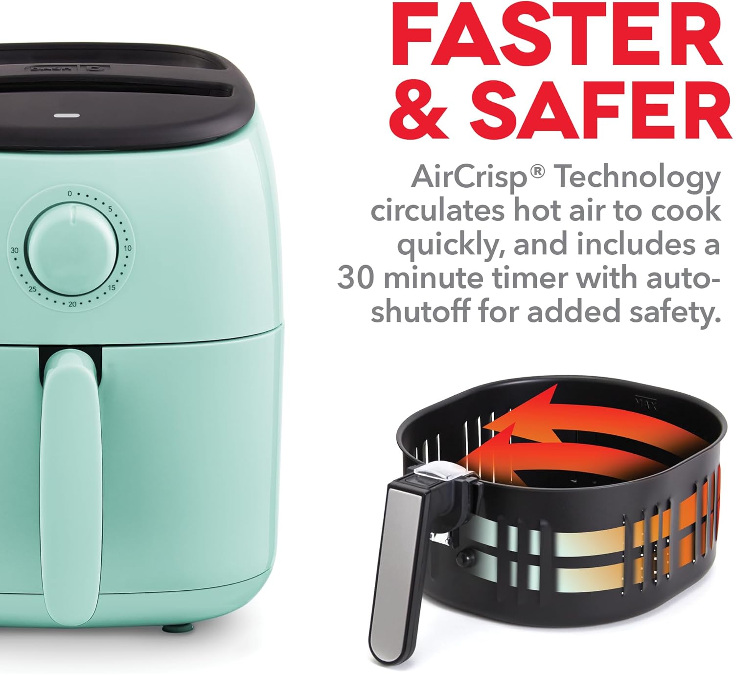 DASH Tasti-Crisp™ Electric Air Fryer Oven, 2.6 Qt., Aqua – Compact Air Fryer for Healthier Food in Minutes, Ideal for Small Spaces - Auto Shut Off, Analog, 1000-Watt