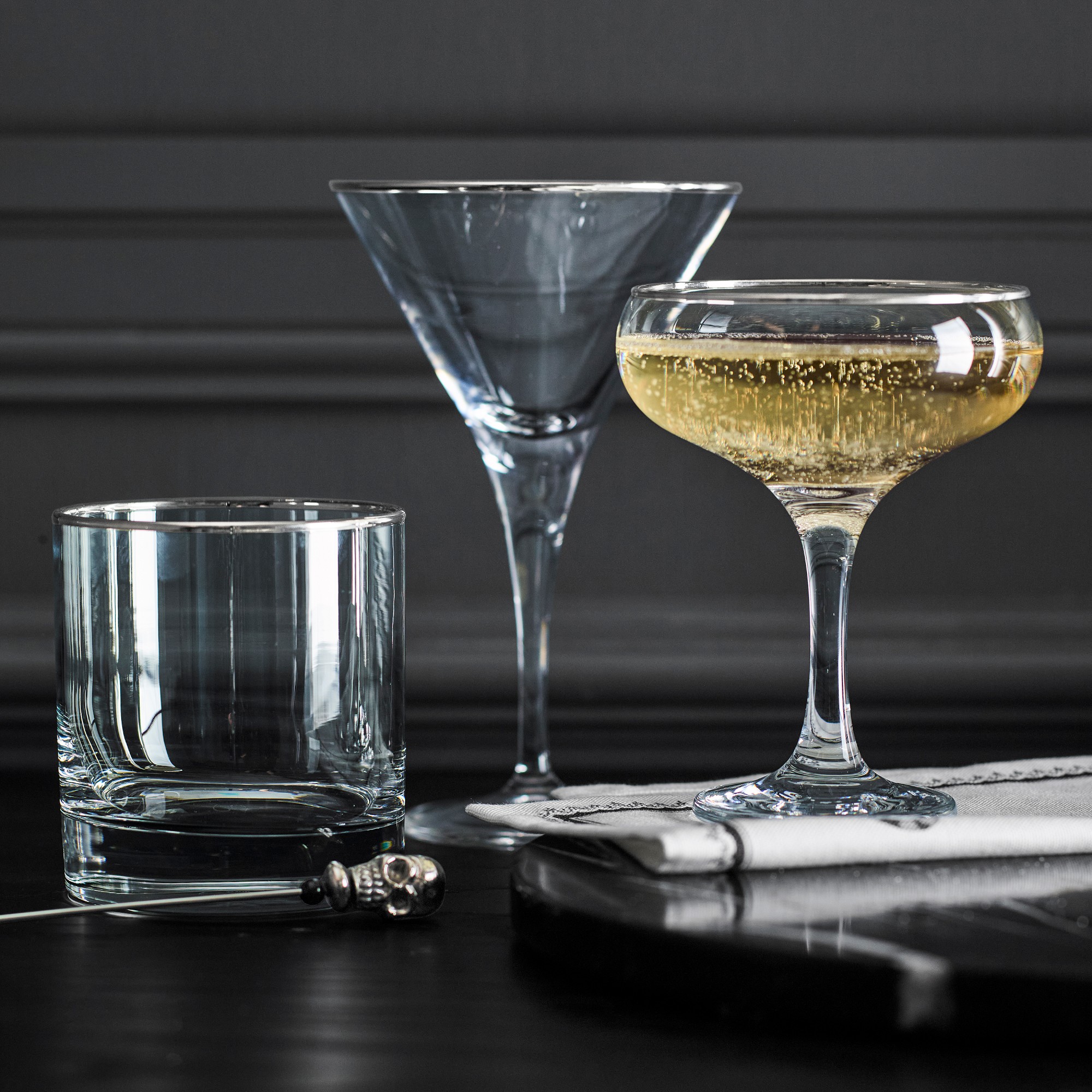 Silver Rim Coupe Glasses