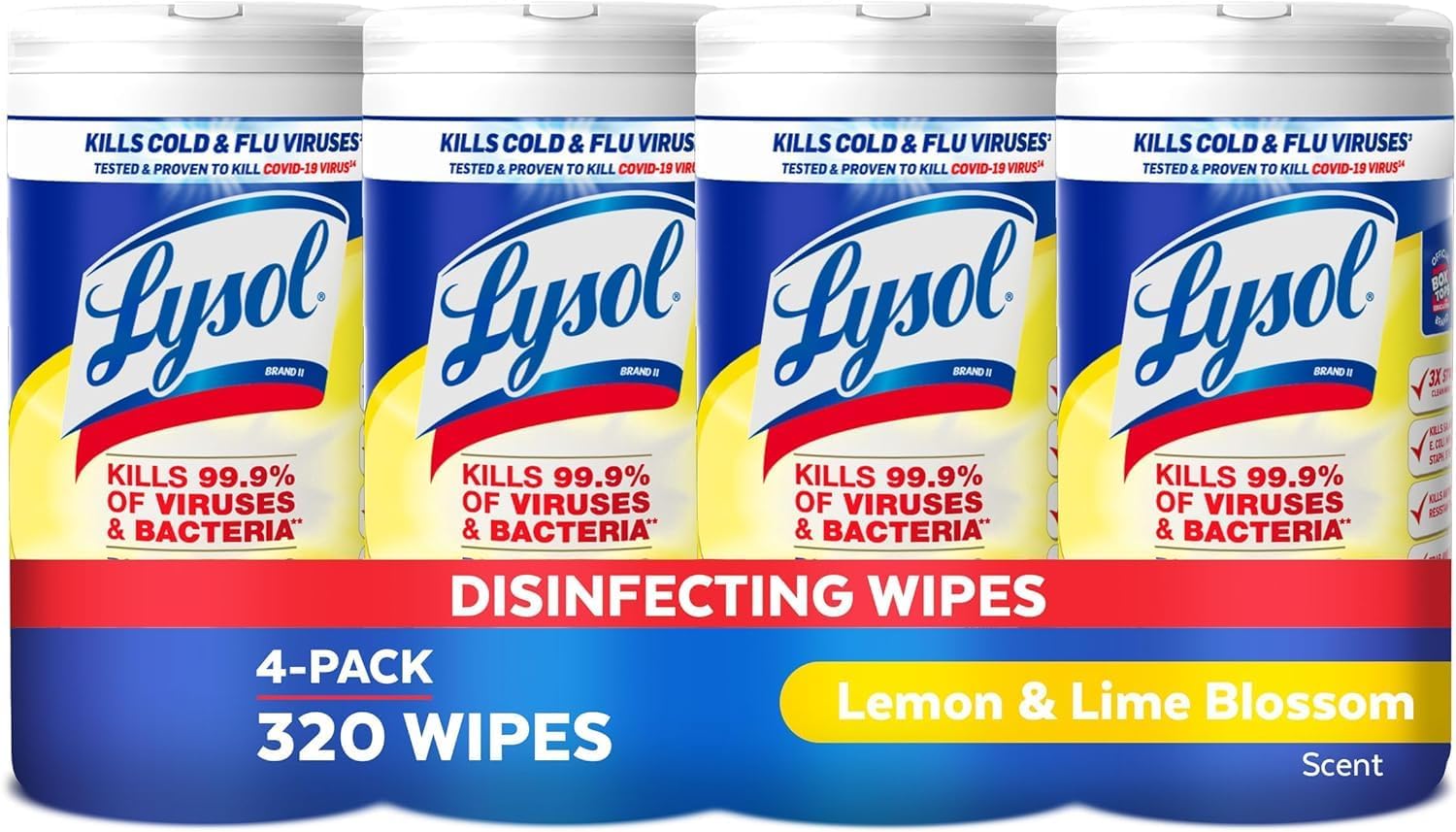 Lysol Disinfecting Wipes Bundle, Home Apartment Dorm Room Essentials and Cleaning Supplies, All Purpose Cleaner, Multi-surface Cleaning Wipes, Multi-Scent Sanitizing Wipes Bundle, 80 Count (4pk)