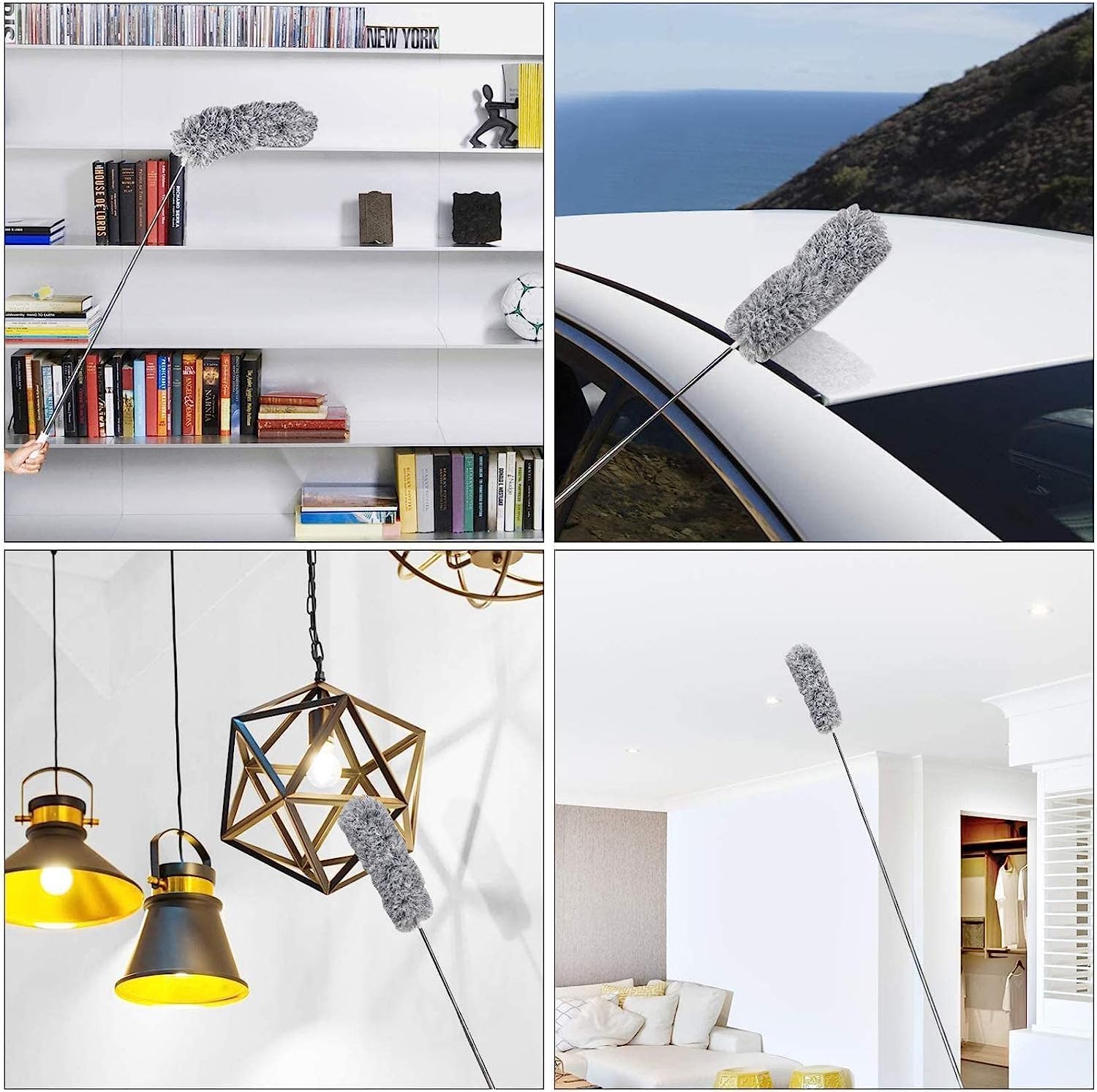 DELUX Microfiber Feather Duster Extendable Duster with 100 inches Extra Long Pole, Bendable Head & Long Handle Dusters for Cleaning Ceiling Fan, High Ceiling, Blinds, Furniture & Cars Gray