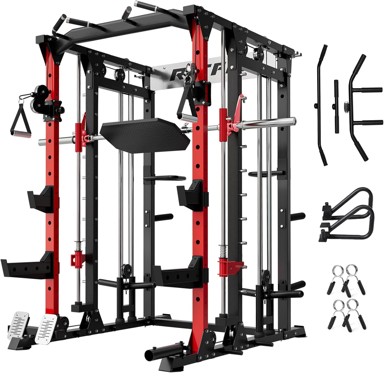 RitFit Buffalo Smith Machine, Power cage with LAT-Pull Down System & Cable Crossover System, All-in-One Squat Rack for Home Gym, Power Rack