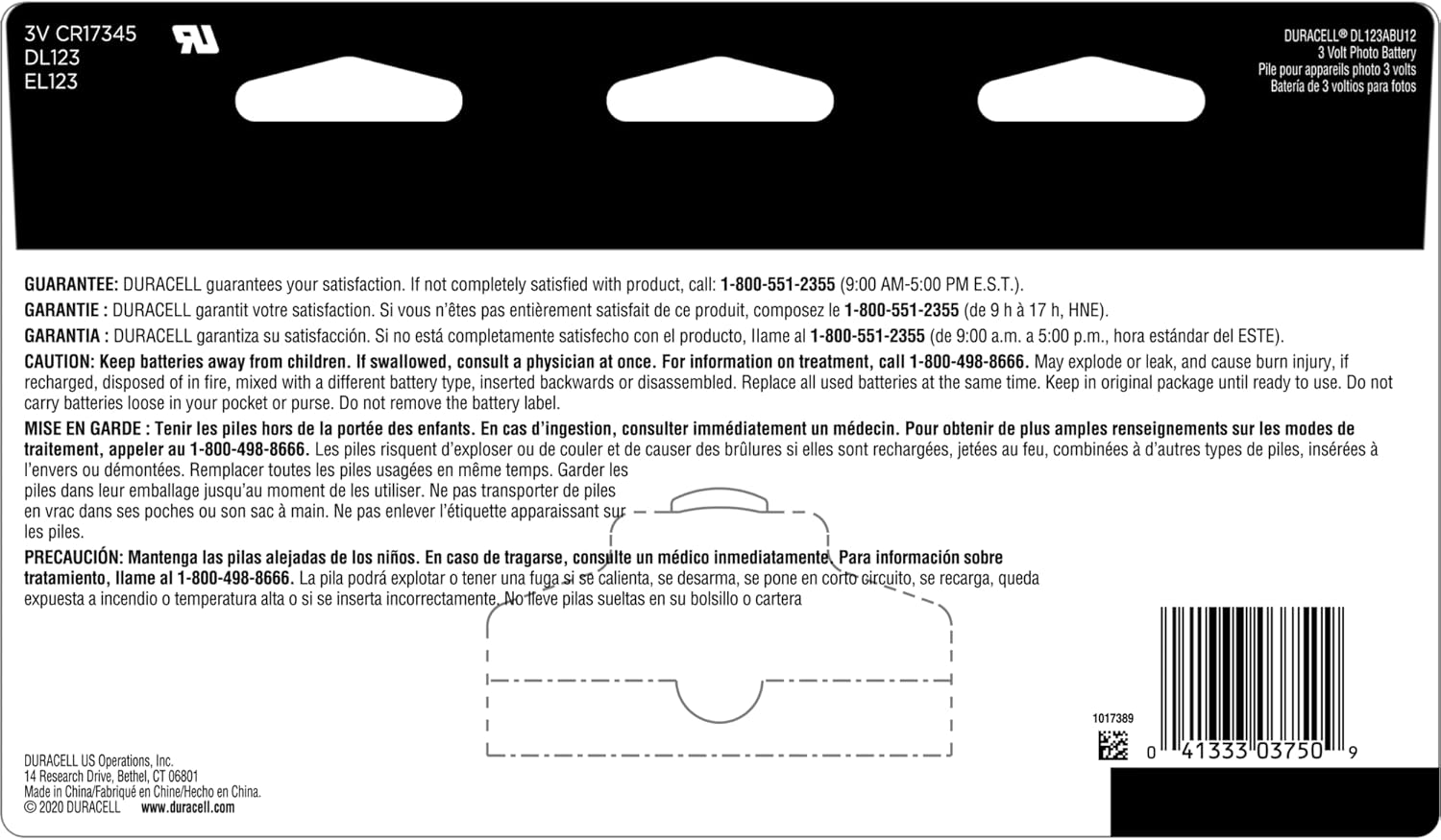 Duracell CR123A 3V Lithium Battery, 6 Count Pack, 123 3 Volt High Power Lithium Battery, Long-Lasting for Home Safety and Security Devices, High-Intensity Flashlights, and Home Automation